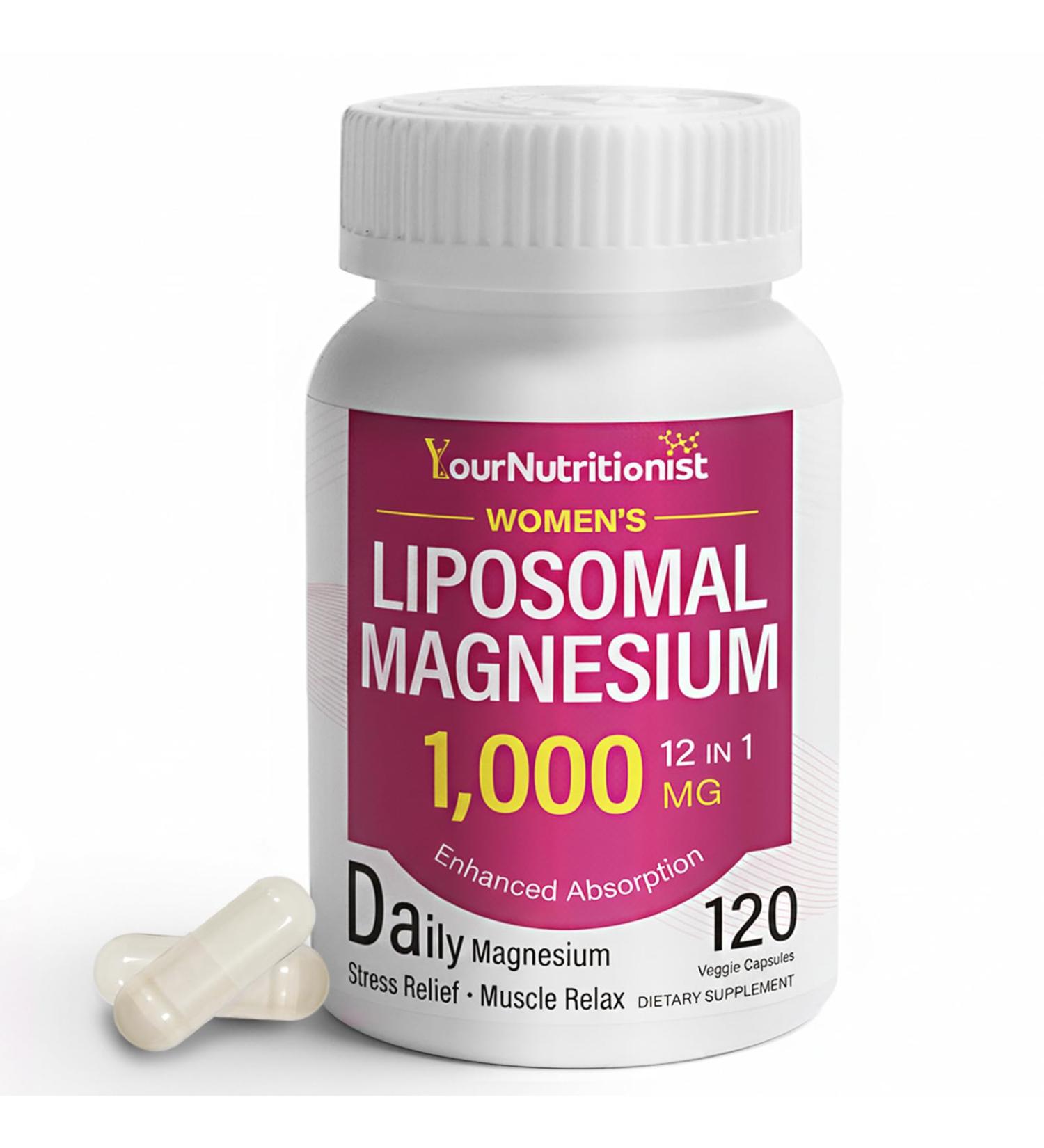 Your Nutritionist Liposomal Magnesium Complex 1000mg for Women Magnesium Supplement 12 in 1 with L-Theanine GABA & B6 for Daily Magnesium Stress Relief & Muscle Relax 60 Vegan Capsules - Buy Online on GoSupps.com