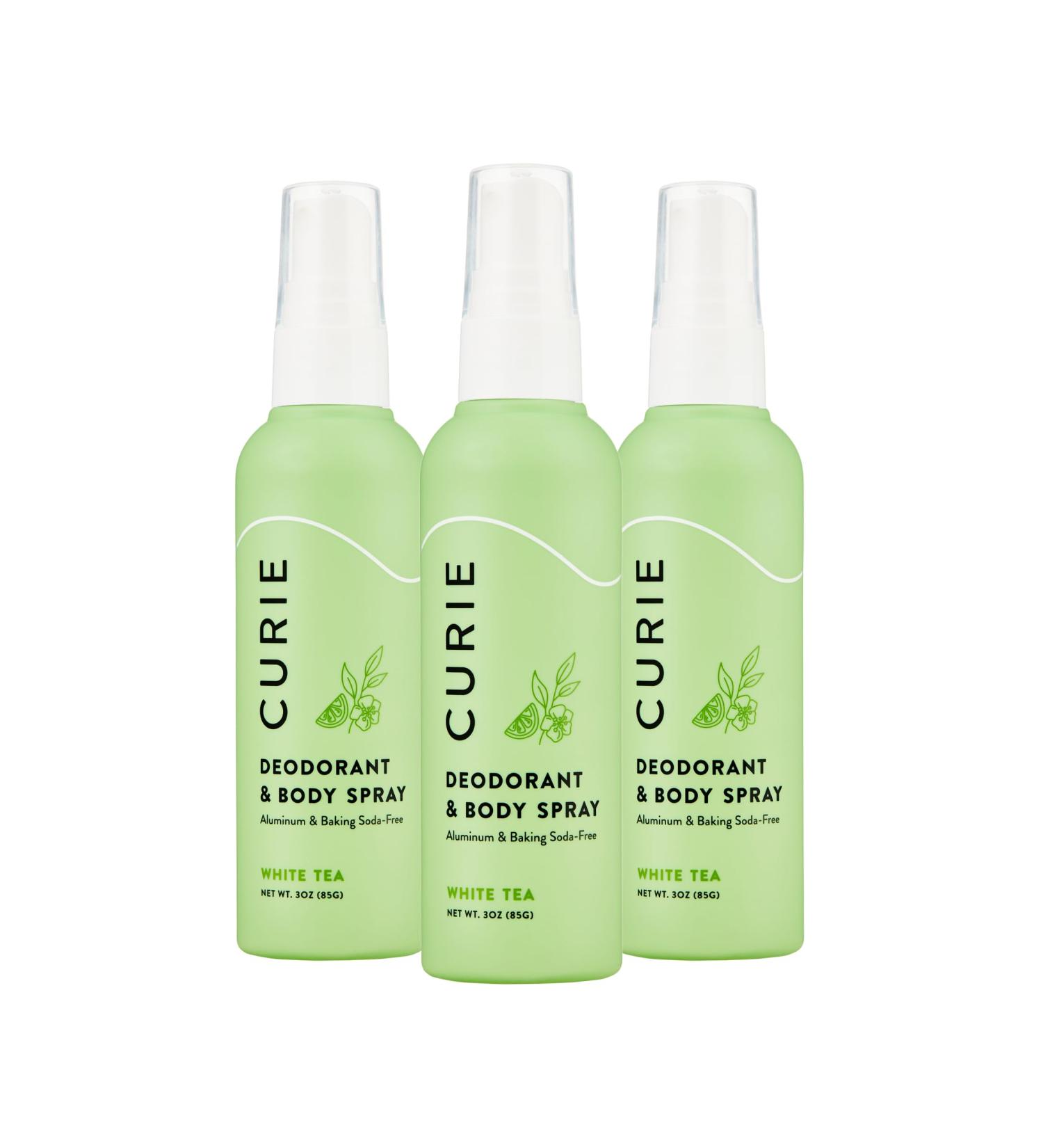 Curie Whole Body Deodorant - Aluminum Free White Tea Spray 3pk | Natural Vegan Cruelty-Free Non-Toxic Deodorant - Buy Online on GoSupps.com