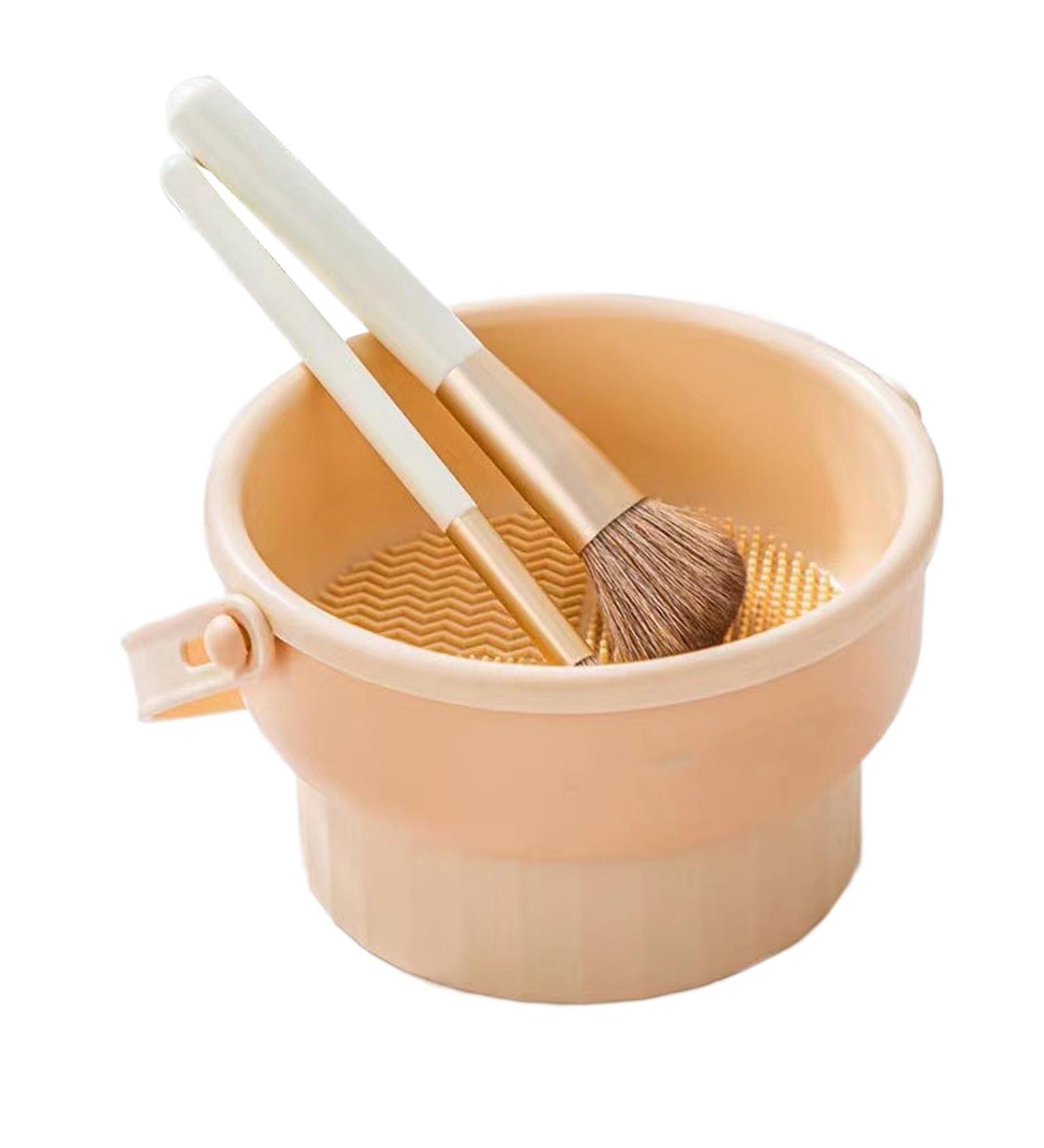 AWOCAN 3-in-1 Makeup Brush Cleaner Bowl Foldable Portable Cleaning Tool for Brushes Powder Puffs Sponges (beige) - Buy Online on GoSupps.com