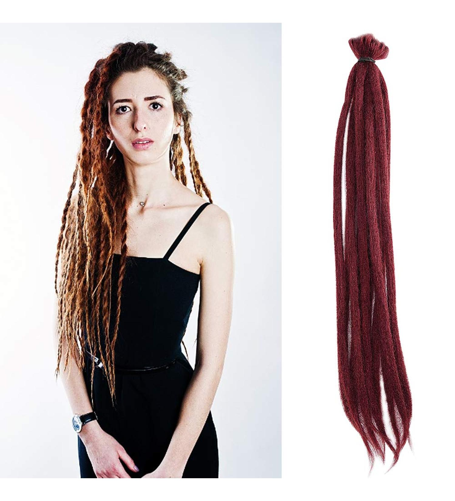 Noblife 10pcs 50cm Burgundy Dreadlock Extensions - Synthetic Crocheted Faux Locs for Men & Women - Jamaica Punk Hairstyle Accessories - Buy Online on GoSupps.com