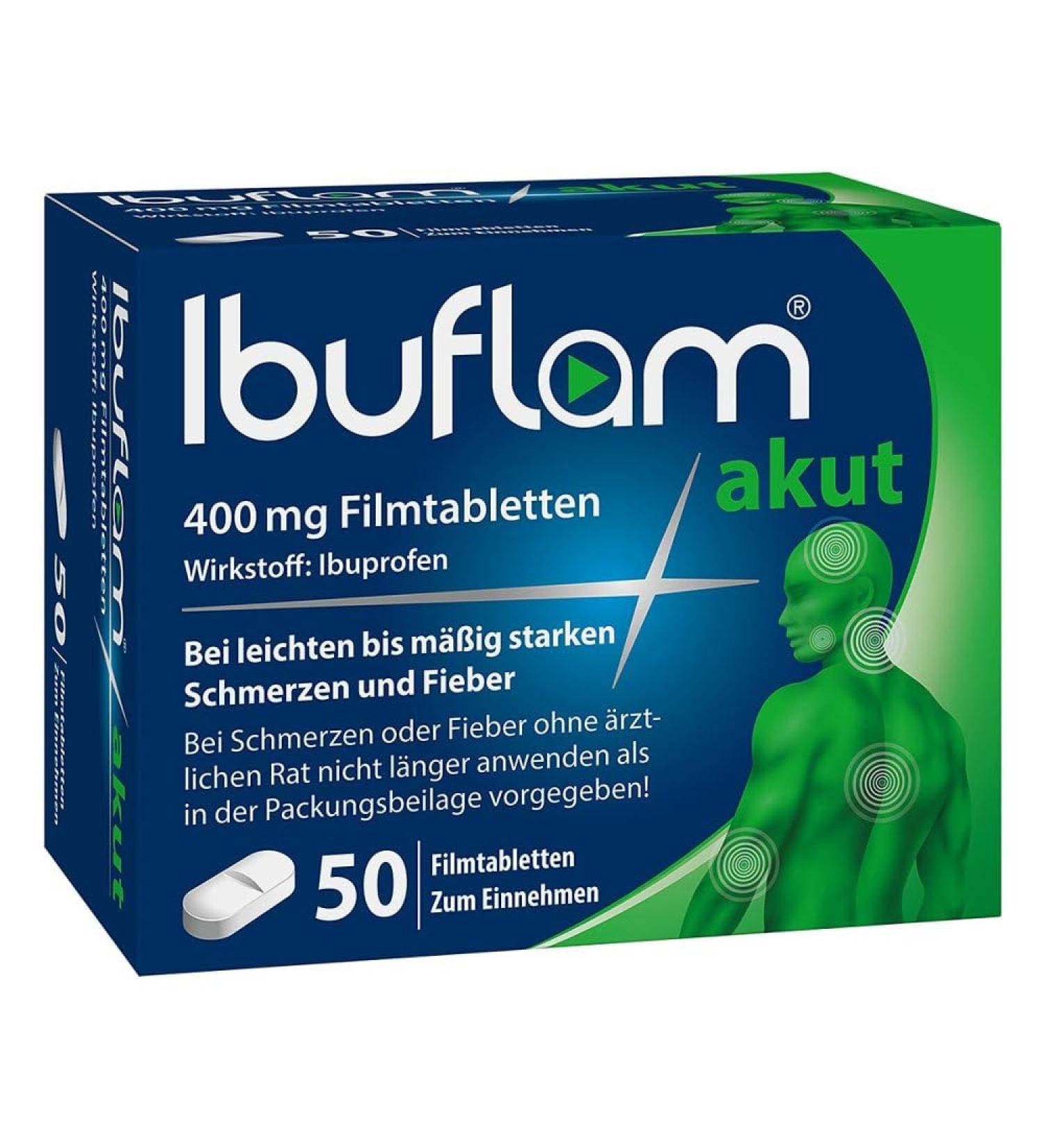 Ibuflam Acute 400 mg Film-Coated Tablets - Fast Pain Relief & Fever Reduction | 50 Pcs - International Shipping Available - Buy Online on GoSupps.com