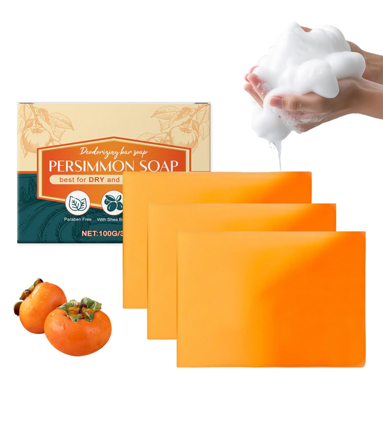  Clawrex Presimmon Set of 3 Natural Khaki Soaps for Women and Men Eliminates Body Odors Deep Cleansing Moisturizing Brightening for Face and Body 300g - Buy Online on GoSupps.com