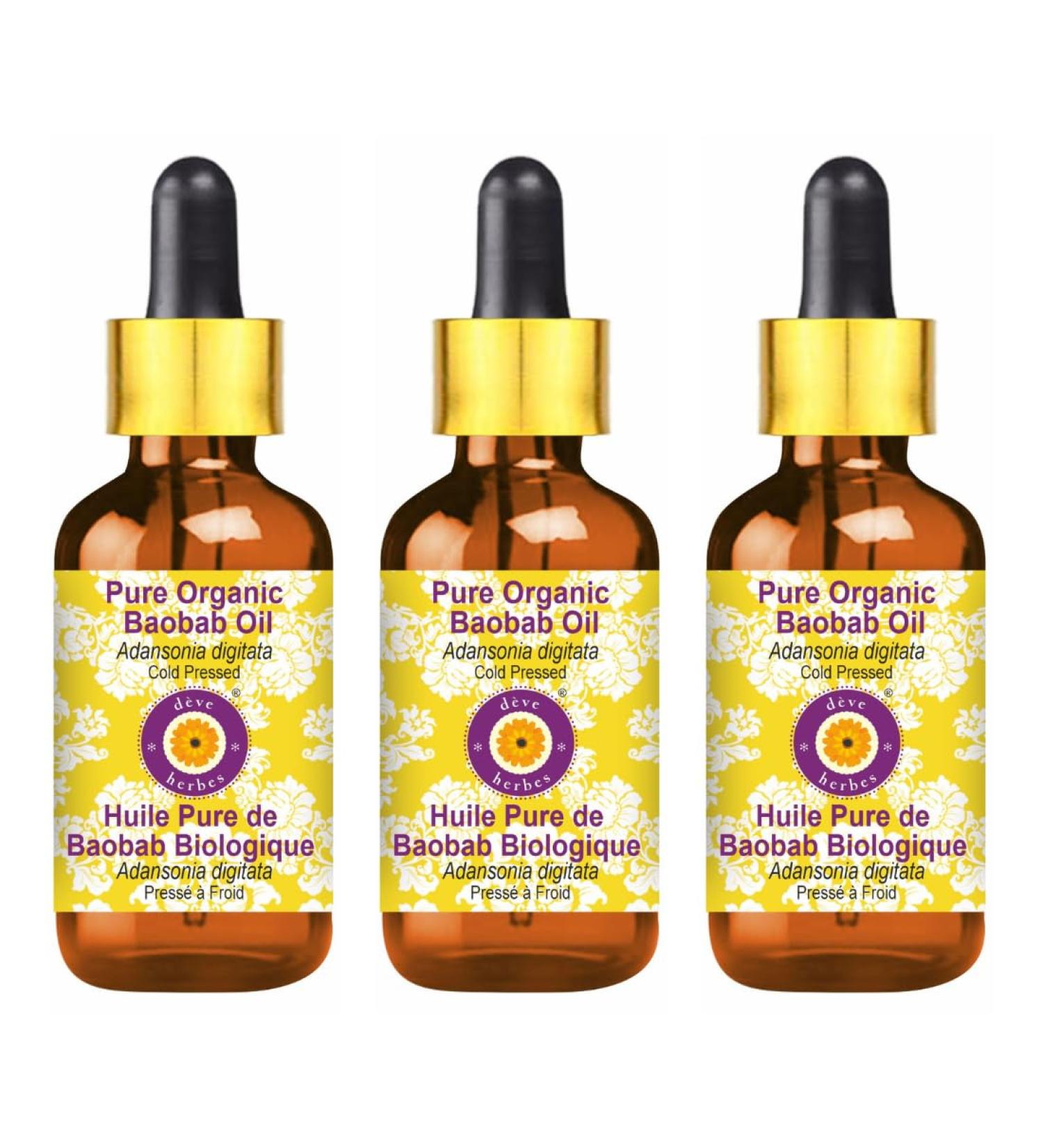 d ve herbes Pure Organic Baobab Oil (Adansonia digitata) with Glass Dropper Cold Pressed (Pack of Three) 100ml X 3 (10 oz) - Buy Online on GoSupps.com