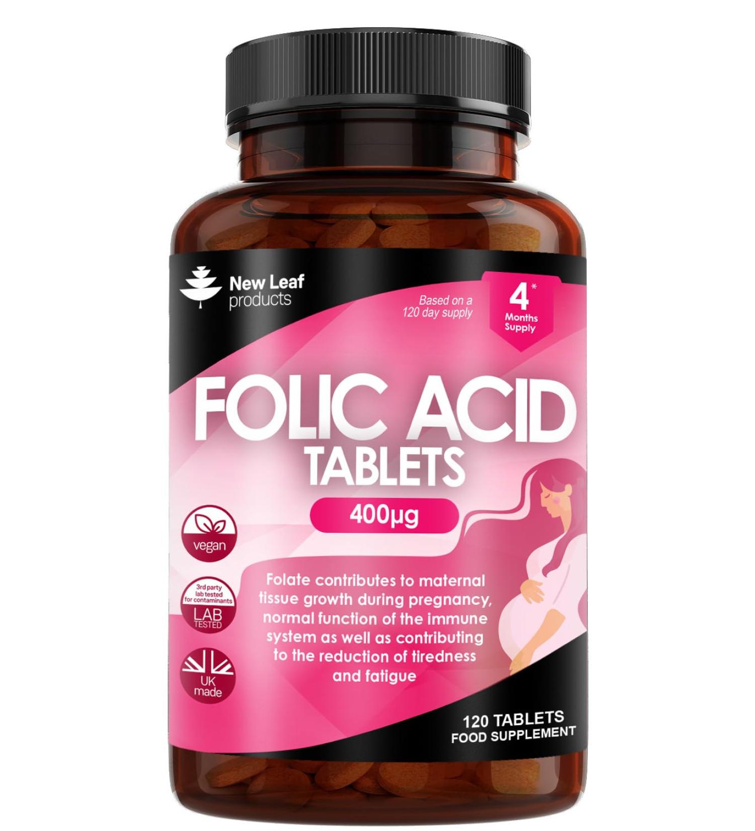Folic Acid 400mcg - High Strength Pregnancy Vitamins - Vegan Supplements - 120 Tablets for Women - Buy Online on GoSupps.com