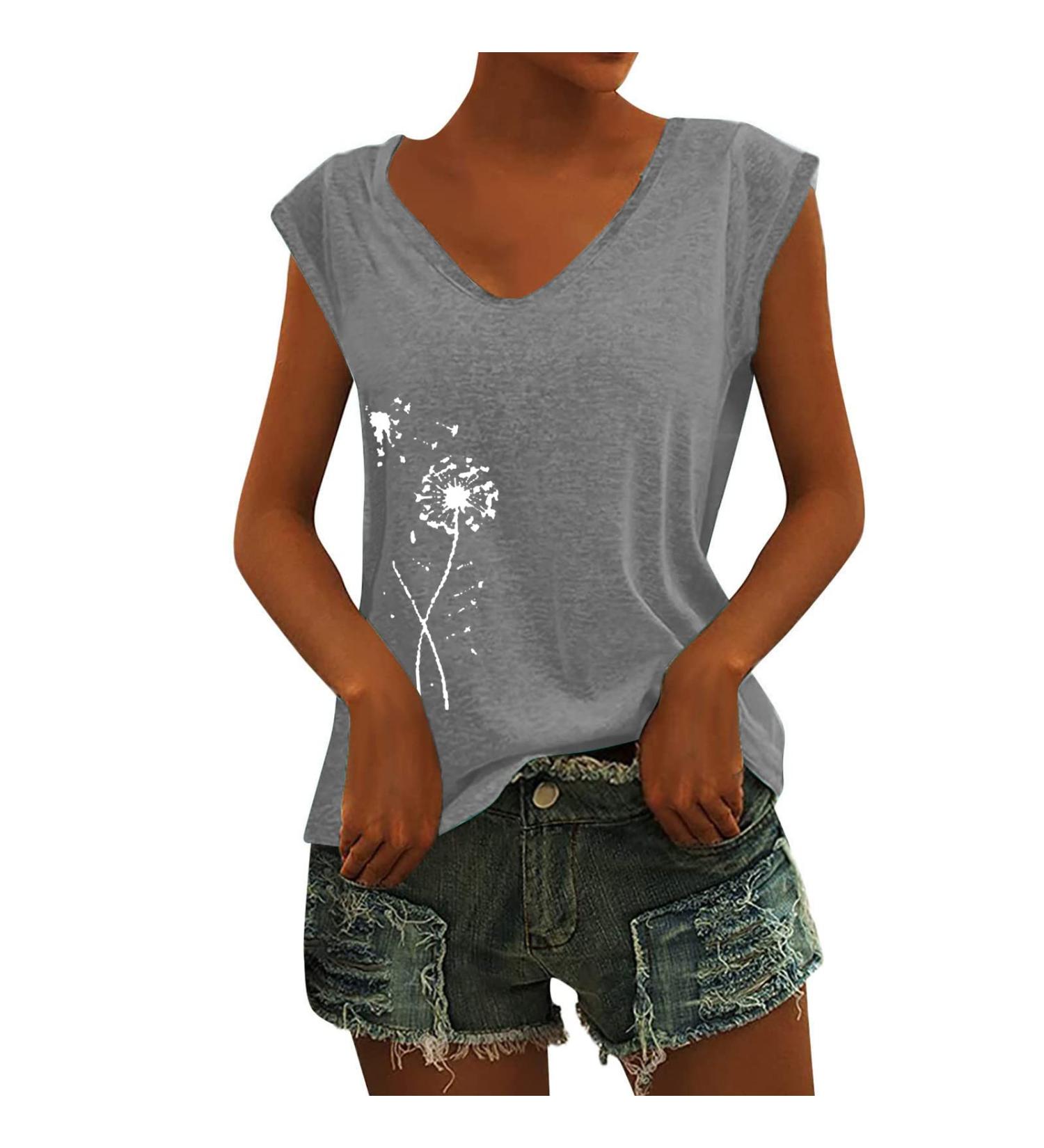 Short Sleeve T Shirts Clothing Woman T-Shirt Casual Black Clothing Top Women's Floral Pattern for Women Crop Tops Shirt Shirts Top Women's Summer Tank Top 3-grey L - Buy Online on GoSupps.com