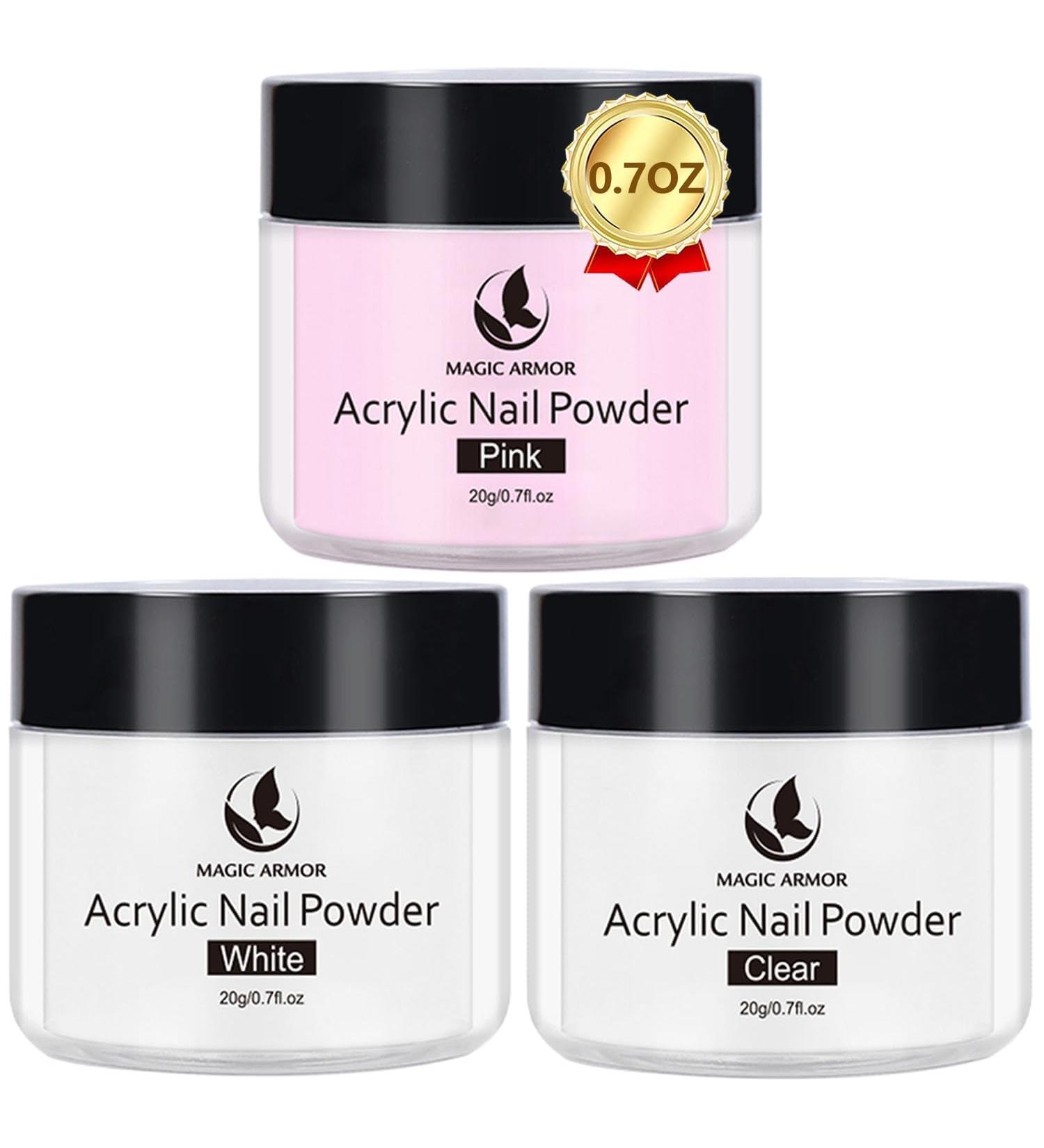 Magic Armor 3PCs Acrylic Powder Set - Clear Rosa White 20g | Slow Curing Professional Acrylic Powder for 3D French Nail Manicure & DIY Extensions | NADARYLYL 60g - Buy Online on GoSupps.com