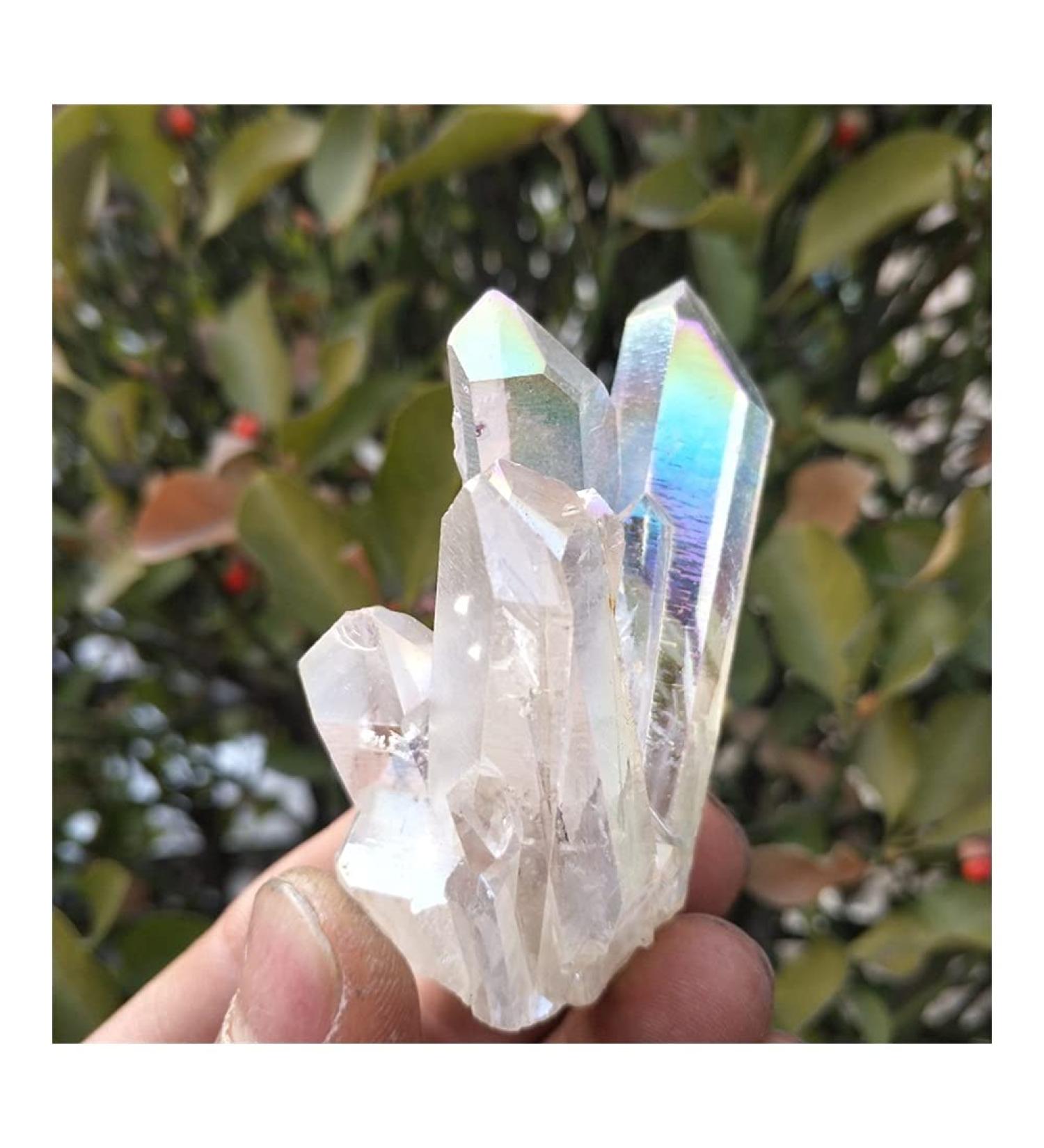 Crystal Natural White Angel Aura Crystal Cluster Electroplating Titanium Coating Quartz Cluster Stone Home Collections - Buy Online on GoSupps.com