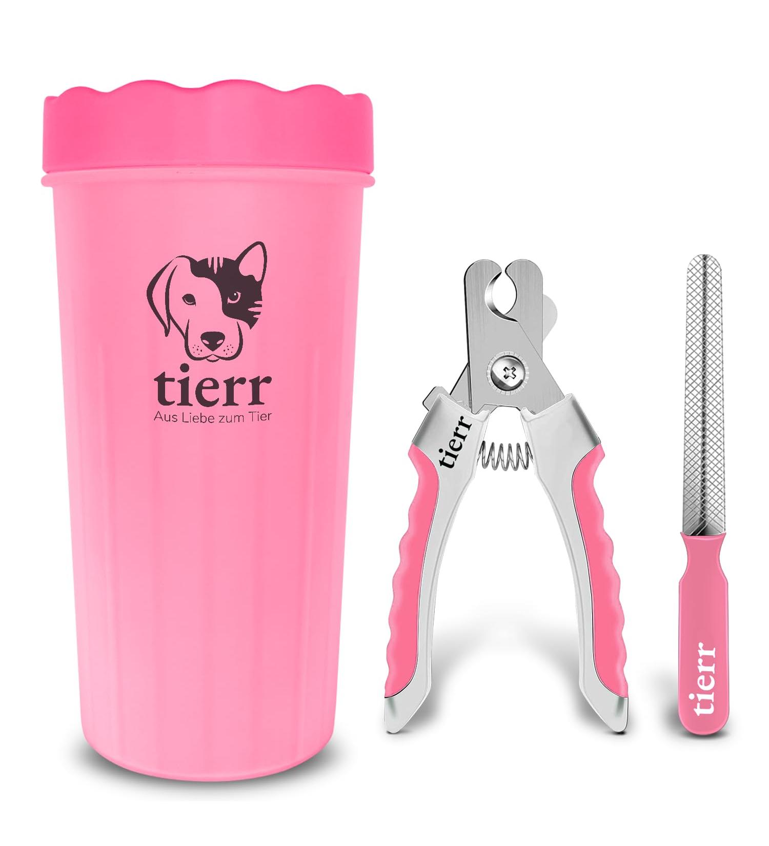 Tierr Pfotenreiniger for Dogs | Remove Dirt from Paws | Dishwasher Safe | Size L + Claw Scissors | Pink - Buy Online on GoSupps.com