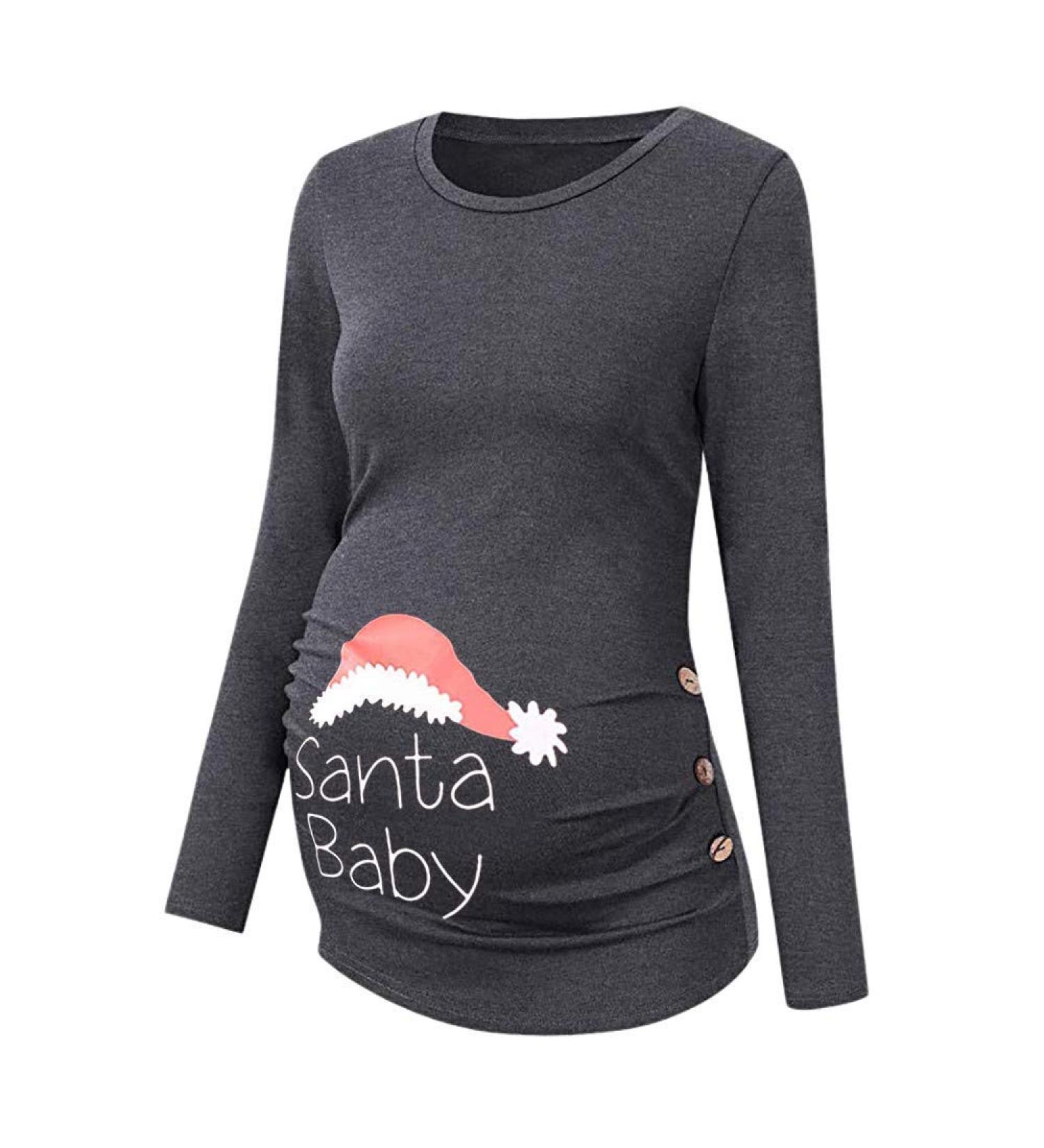 Pregnant Deer Christmas Maternity Hooded Top - XL Grau-2 | Winter Warm Long Sleeve Pullover - Buy Online on GoSupps.com