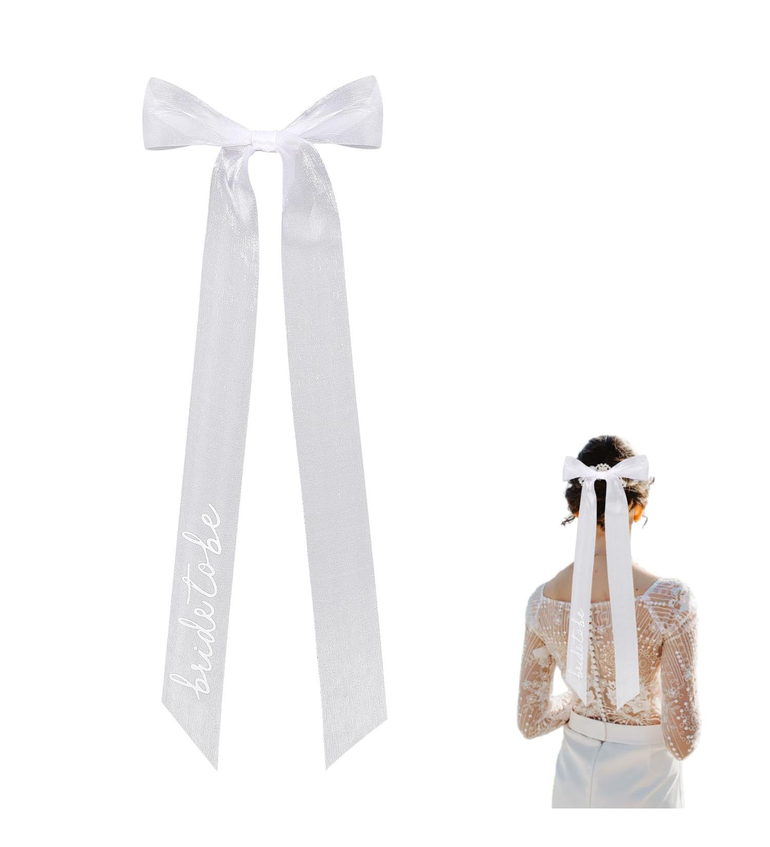 White Hair Bow for Bride Tulle Ribbon Bow Clip Wedding Hair Veil Accessories Bridal Hair Decorations for Bridal Shower Supplies Wedding Gifts Engagement Accessories - Buy Online on GoSupps.com