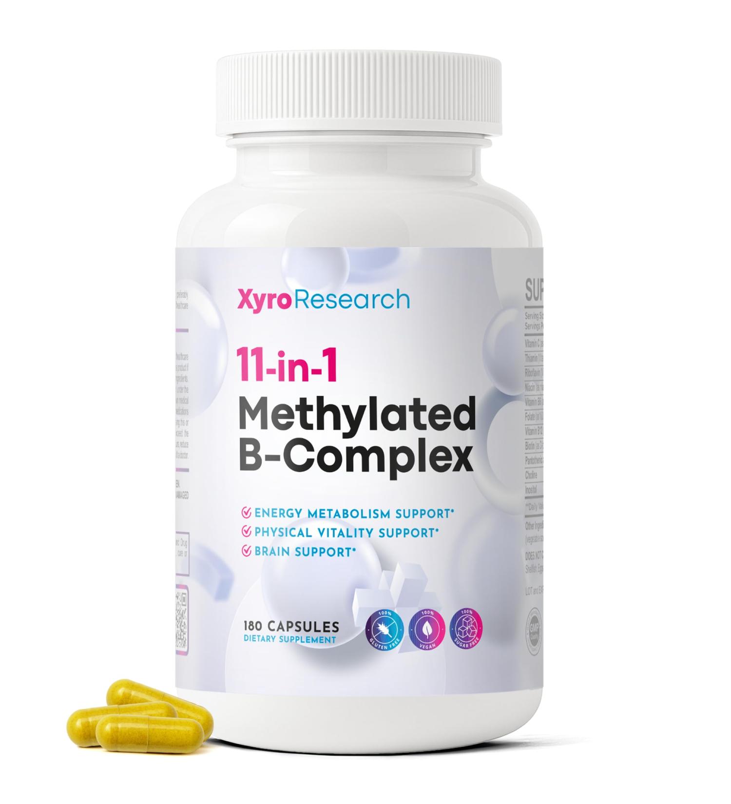 Methylated B-Complex Vitamins - Complete Bioactive Methyl B-Vitamins B12 B6 B9 5-MTHF for Energy Heart Brain & Methylation - Women Men Bio Active Nutrients MTHFR Multivitamins Support 180 Count (Pack of 1) - Buy Online on GoSupps.com
