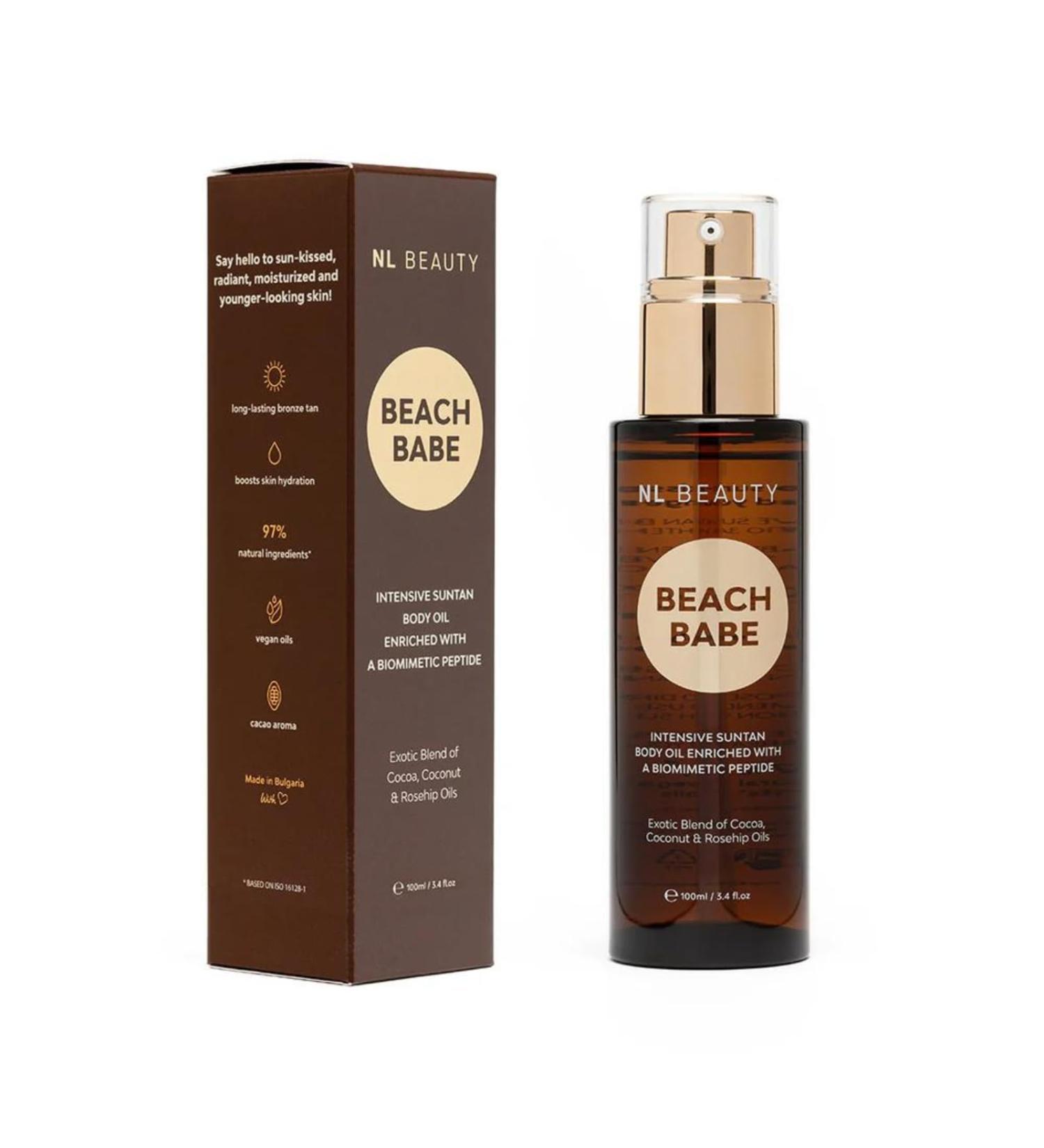 NL Beauty Beach Babe 2-in-1 Fast Tanning Oil with Vegetable Oils Salicornia and Peptides - Colorless Tanning Accelerator - 100ml - Buy Online on GoSupps.com