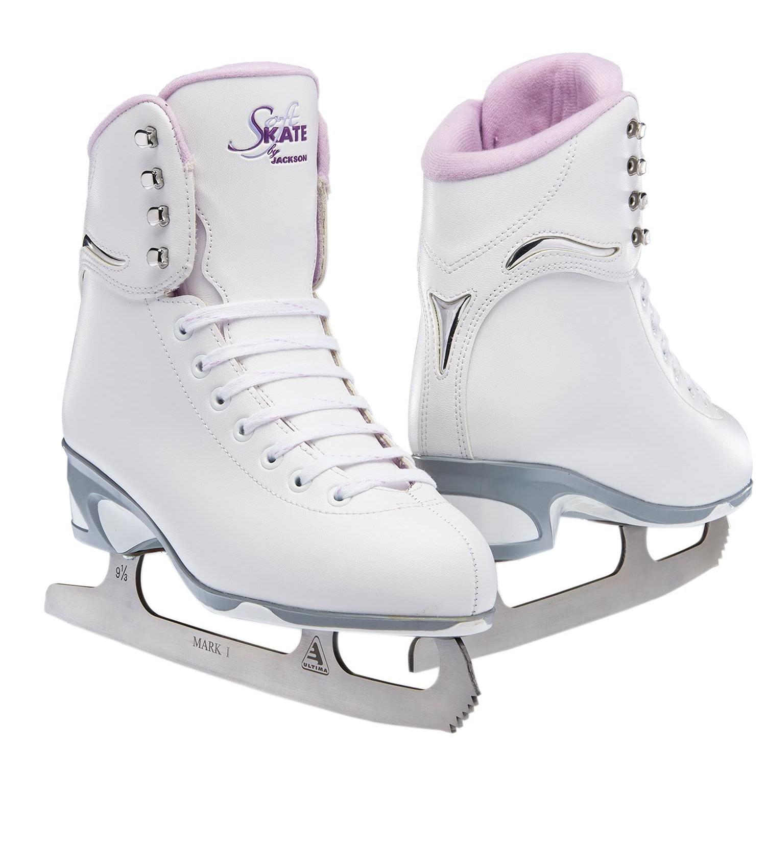 Jackson Ultima SoftSkate Women's/Girl's Figure Skate | Misses Finesse 180 | High Top Lace Up | Medium Support | SoftSkate | White/Purple - Buy Online on GoSupps.com