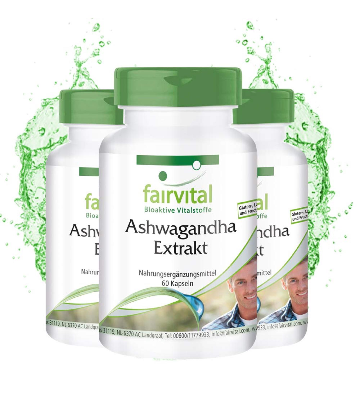 Fairvital | Ashwagandha 500mg - VEGAN - 180 g lules (60 x 3) - Ginseng Indien - extrait d' Ashwagandha extra fort standardis 5% de withanolides - Buy Online on GoSupps.com