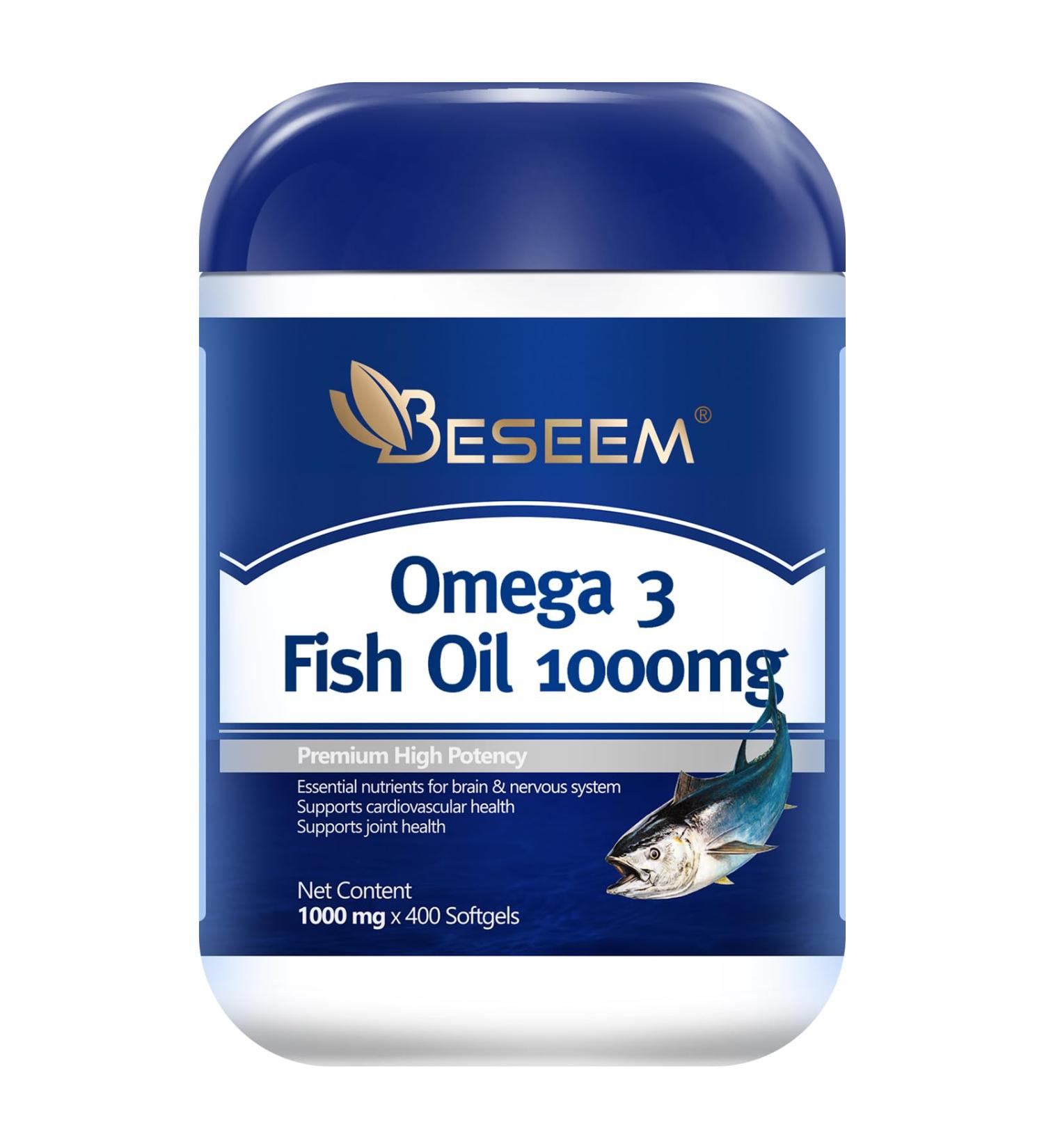 Beseem Omega-3 Fish Oil 1000mg Softgels - High Potency 360mg EPA + 240mg DHA per Serving Fish Oil Supplement from Wild-Caught Deep Ocean Fish Heart & Brain Support 400 Softgels - Buy Online on GoSupps.com