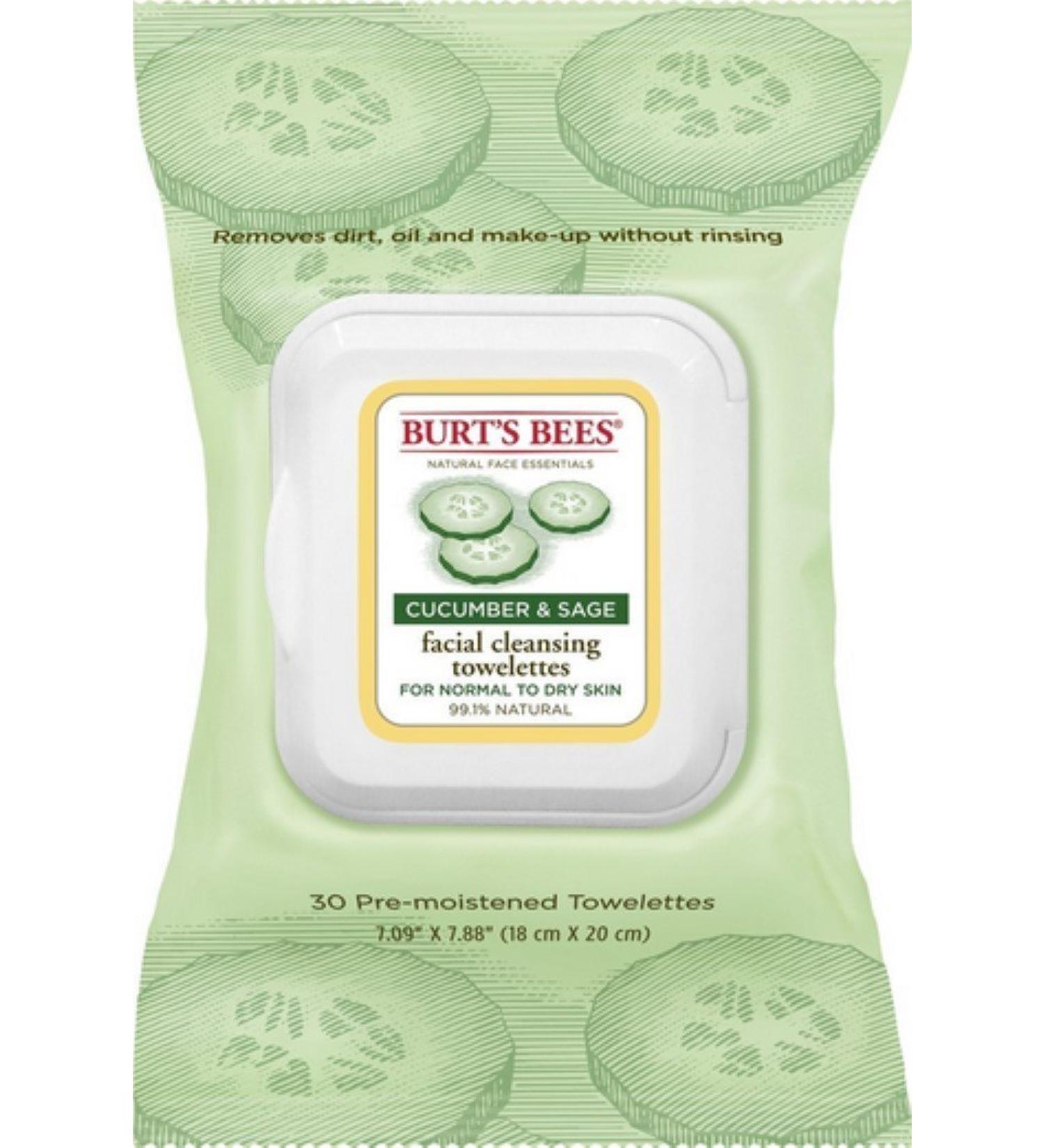 Burts Facial Twlette Cuke Size 30ct Burts Cleasing Towel Facial Cuke/Sage 30ct