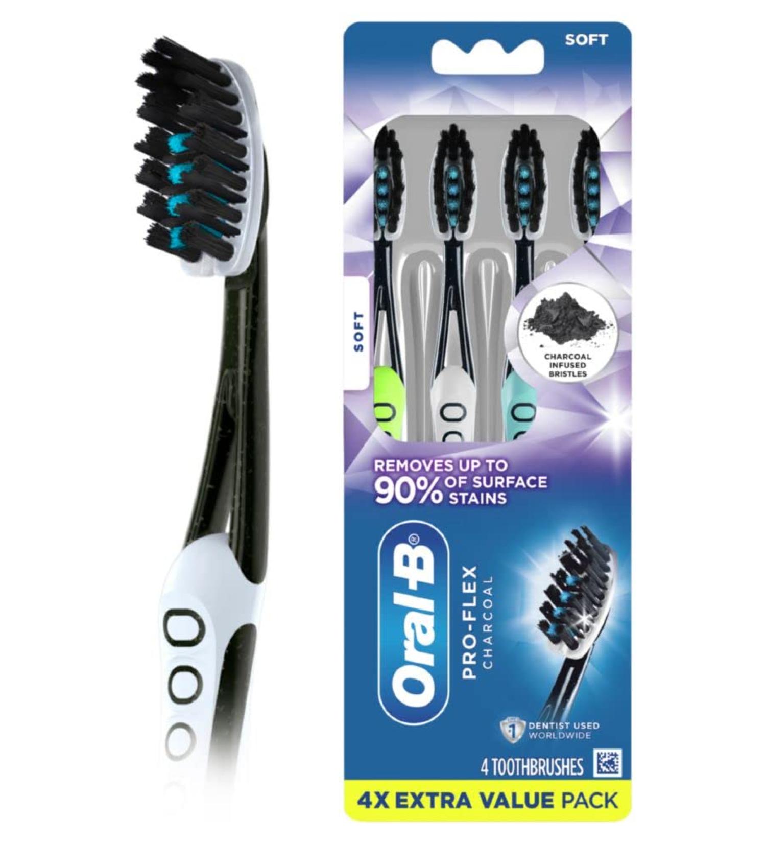 Oral-B Pro-Flex Charcoal Soft Toothbrush 4 Count - Manual - Buy Online on GoSupps.com
