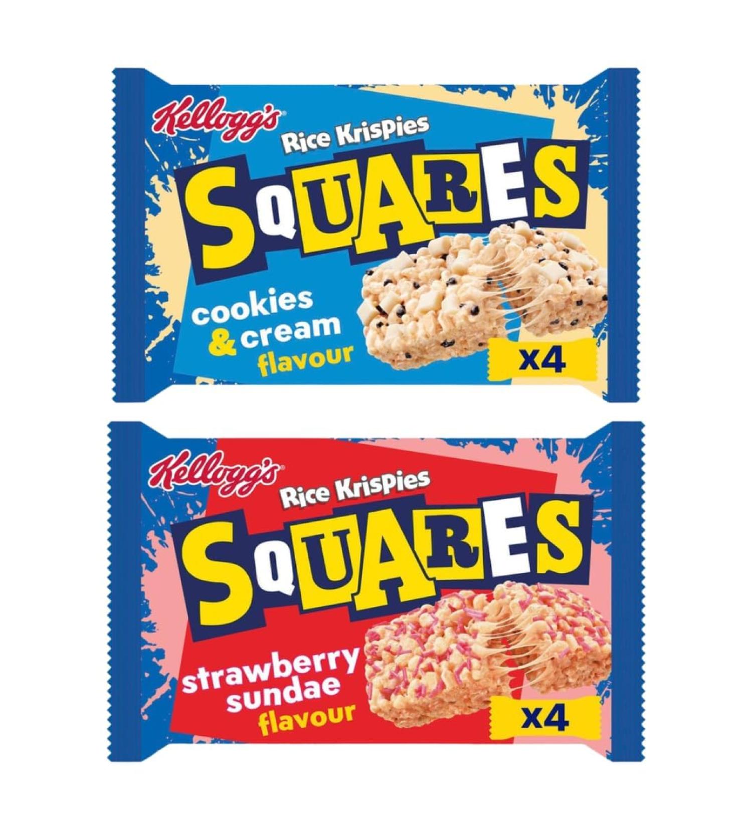 Snack Bundle Consisting of Kellogg's Rice Krispies Squares Cookies & Cream 4 Bars 4 x 28g & Squares Strawberry Sundae 4 x 29g (2 Pack) - Buy Online on GoSupps.com