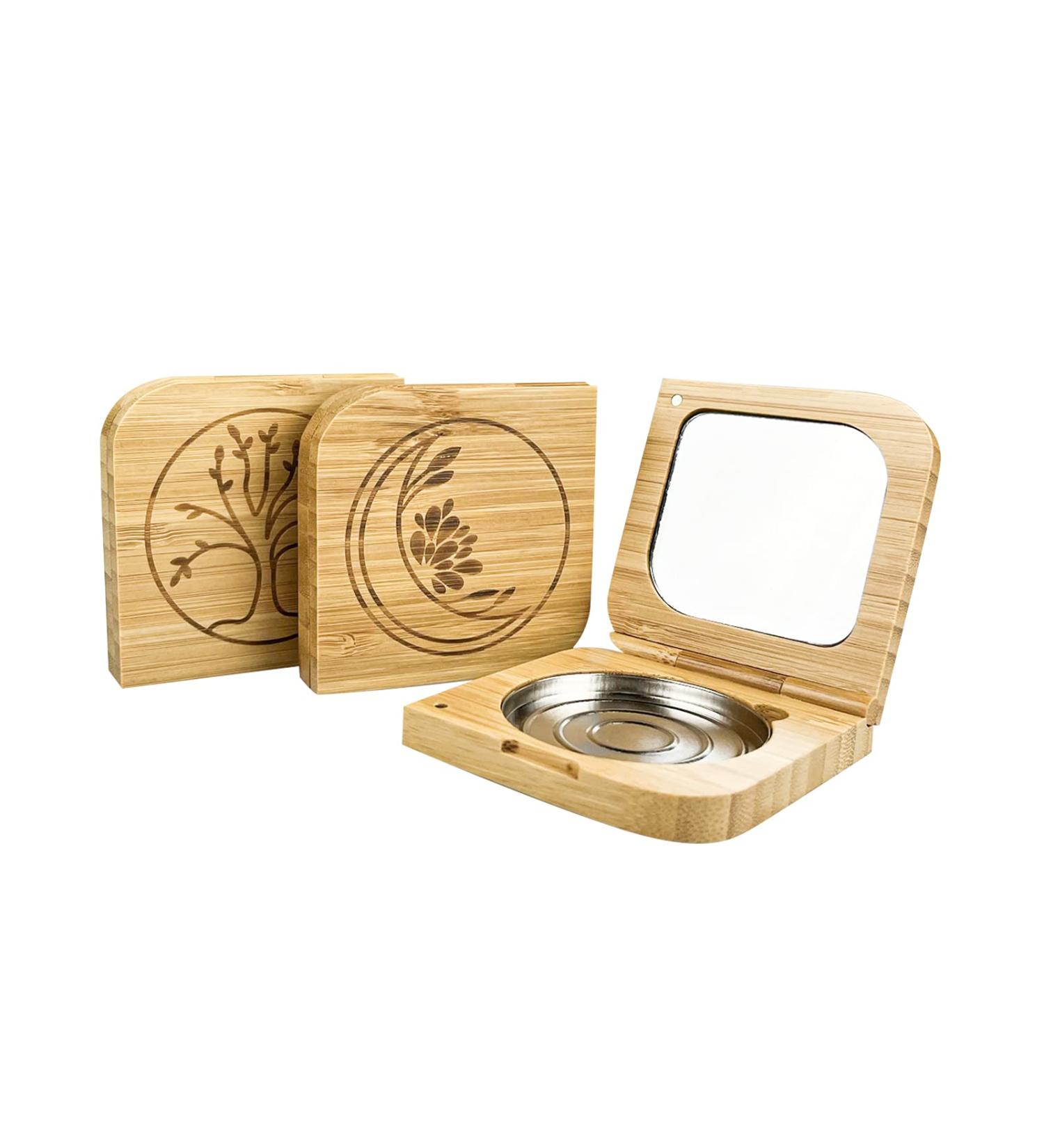 Wachsmann Bamboo Empty Powder Compact with Mirror - Refillable 3-Piece Set | Eco-Friendly Makeup Organizer - Buy Online on GoSupps.com