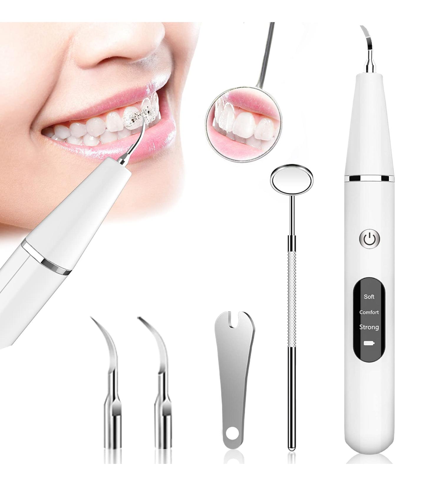Ultrasonic Tooth Cleaner - Plaque Remover with LED and 3 Modes - Safe Dental Stain & Tartar Removal - Buy Online on GoSupps.com
