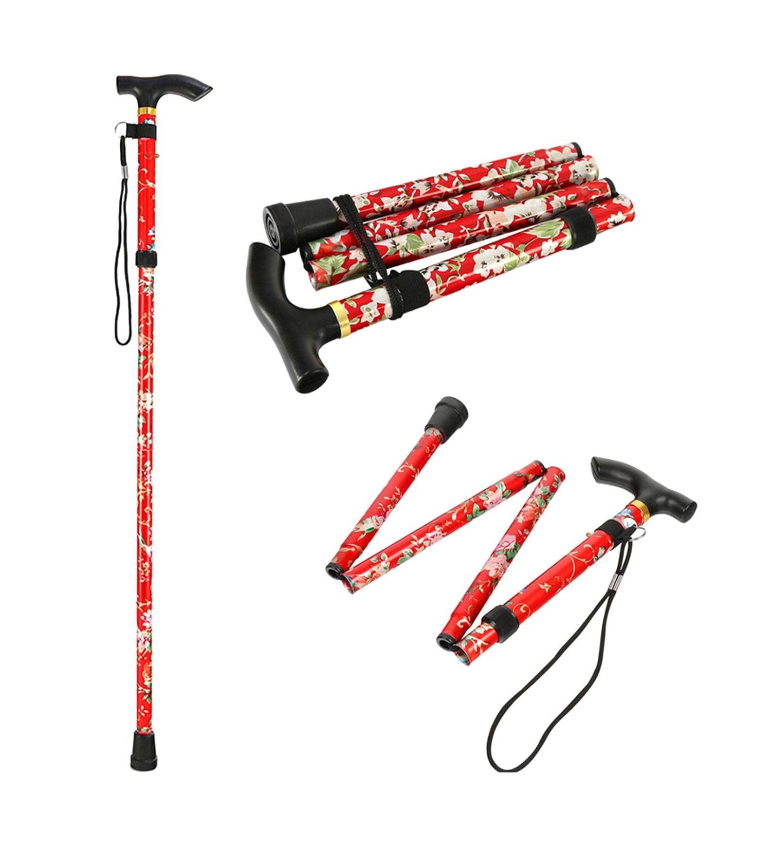 Adjustable Walking Cane Easy Folding Height Folding Extendable Walking Stick Lightweight Flexible Walking Aid Mobility Aid for Unisex Aluminum Chinese Style Red - Buy Online on GoSupps.com