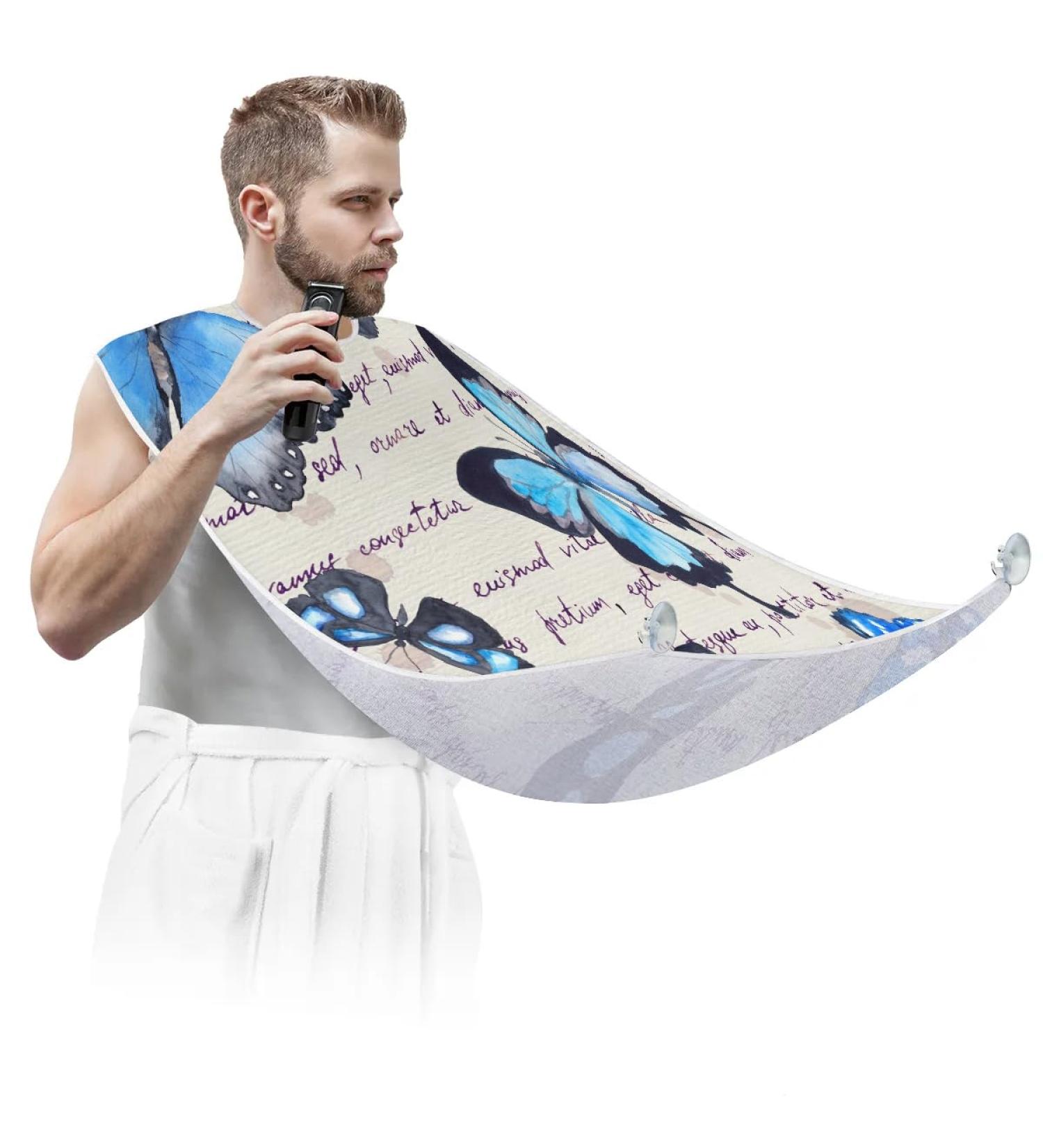 Retro Butterfly Beard Bib Apron | Waterproof Hair Catcher for Men | Non-Stick Grooming Cloth with Suction Cups | Ideal Gift for Shaving & Trimming - Buy Online on GoSupps.com