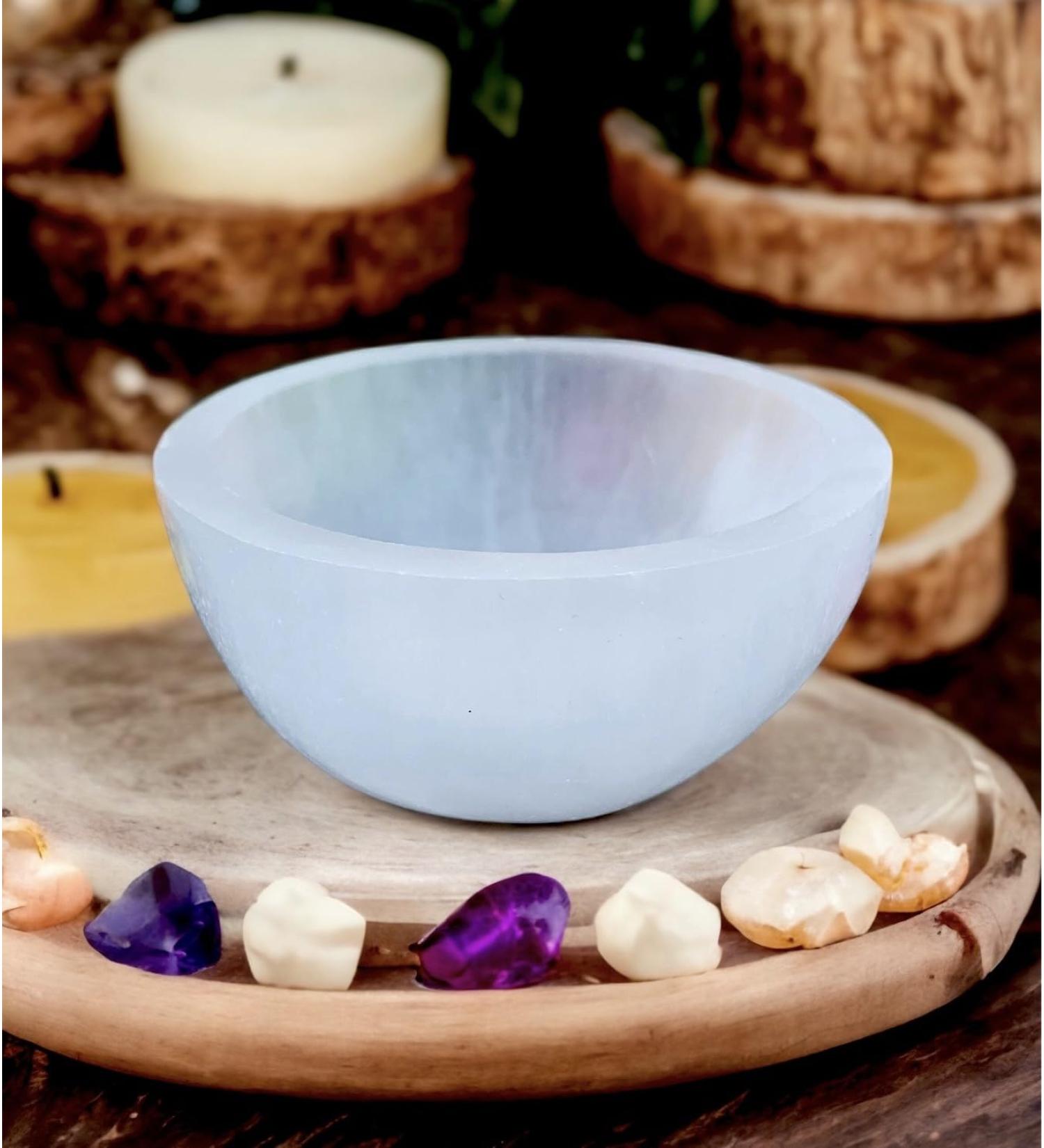 Selenite Cleansing Bowl 8cm - Spiritual Energy Healing Tool for Reiki, Angels, and Meditation - Handmade White Natural Crystal Storage and Decoration Piece - Buy Online on GoSupps.com