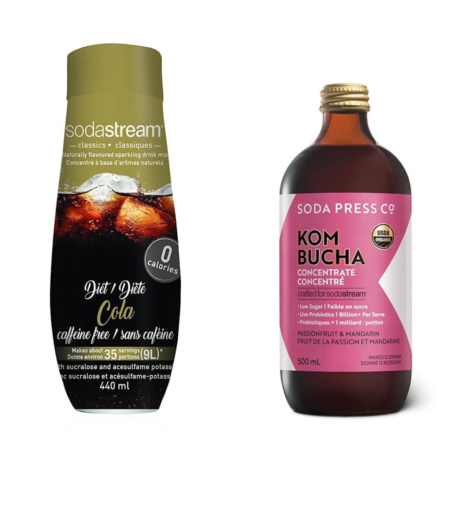 SodaStream Classic Diet Cola Caffeine Free 440 milliliters & Soda Press Organic Kombucha Passionfruit & Mandarin 500 milliliters - Buy Online on GoSupps.com