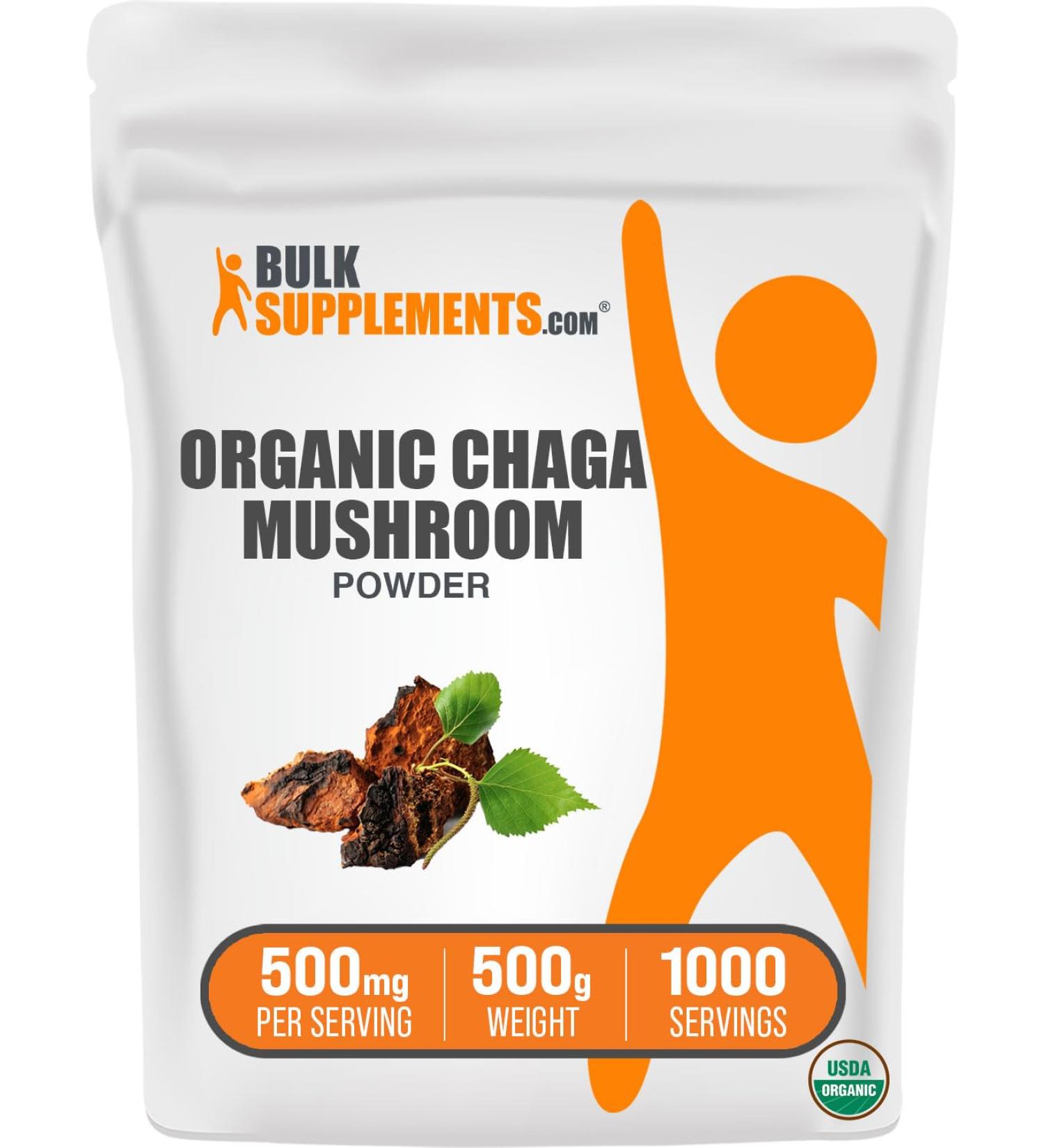 Organic Chaga Mushroom Powder - Immune Support Supplement, 500mg per Serving, Vegan & Gluten Free - 500g (1.1 lbs) - BULKSUPPLEMENTS.COM - Buy Online on GoSupps.com
