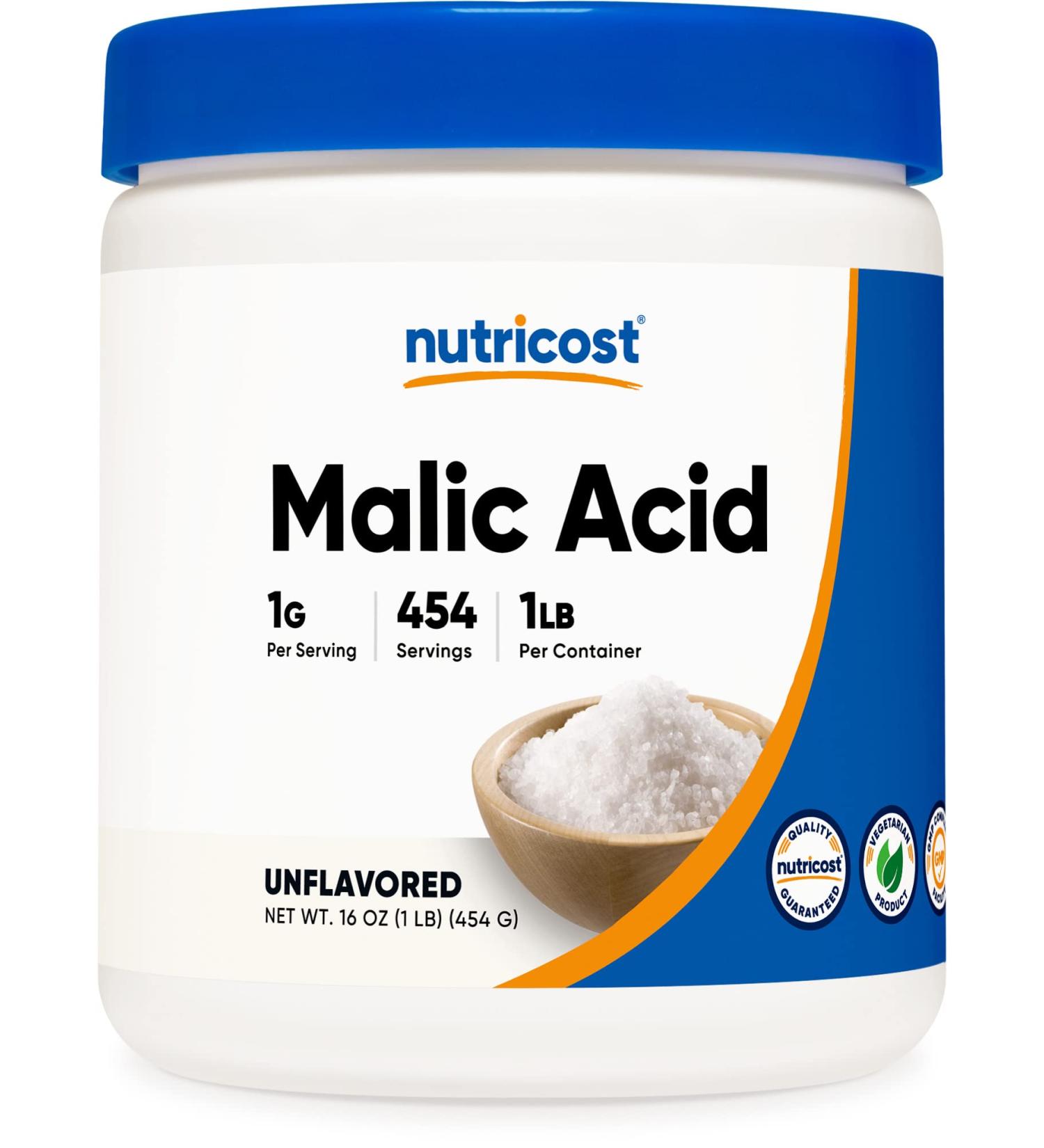 Nutricost Malic Acid Powder 1LB - Gluten Free Non-GMO - 454g (16oz) - Pure and High-Quality Formula - Buy Online on GoSupps.com