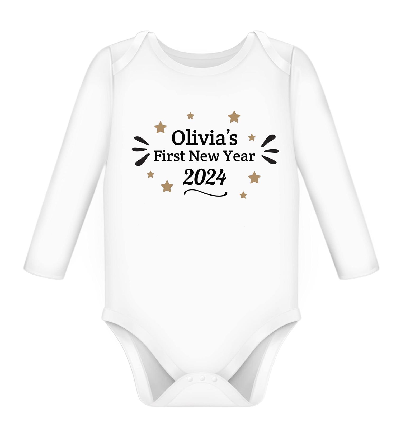 Personalized My First New Year Baby Outfit - Unisex 9-12 Months Long Sleeve - Gender Neutral Gift - Buy Online on GoSupps.com