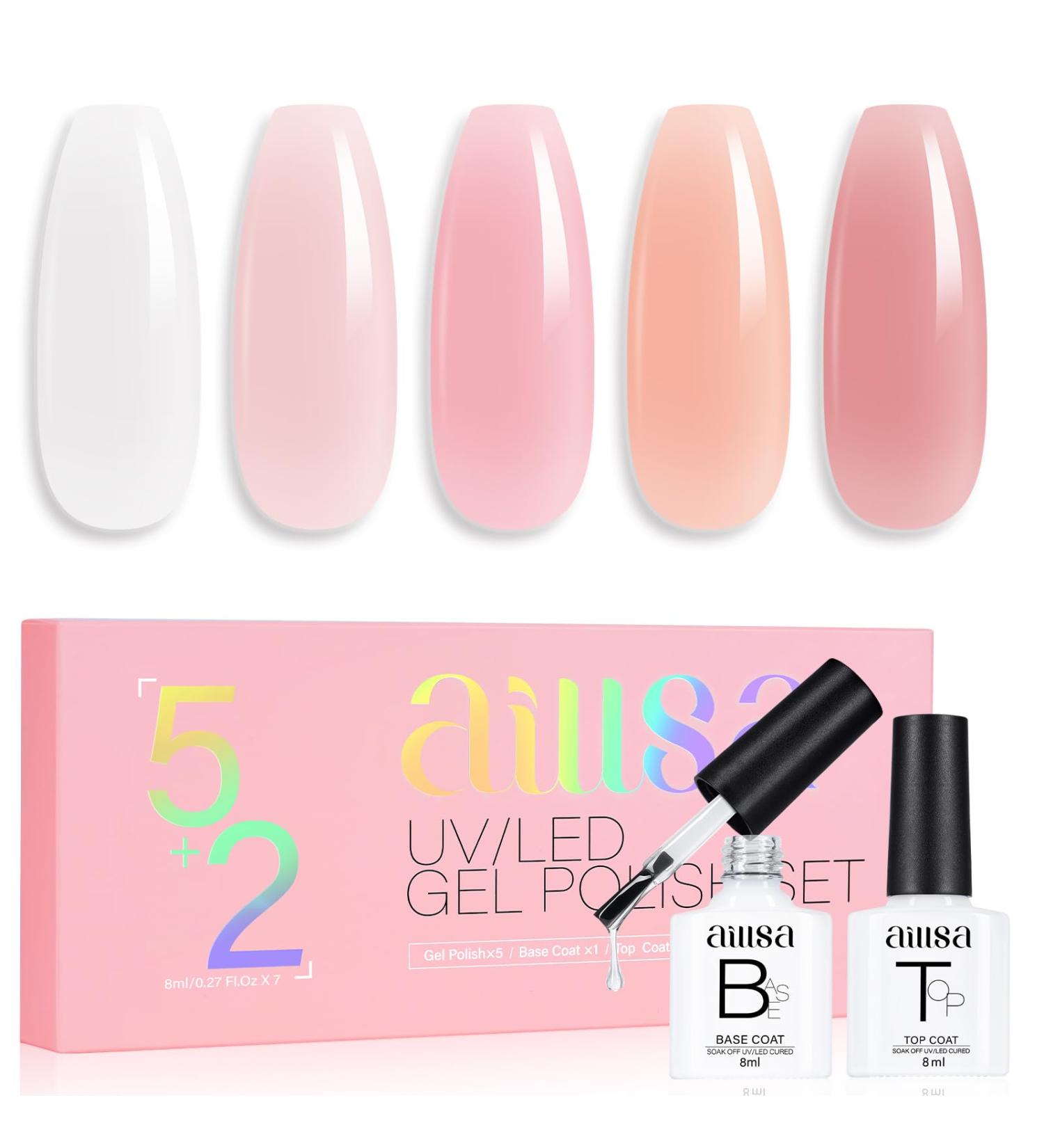 AILLSA Jelly Gel Nail Polish Set Milky White Nude Pink Gel Polish with Base and Top Coat Neutral Pink Red Sheer Transparent Nail Polish Gel Soak Off U V Gel Starter Kit Gift DIY Manicure at Home A1-jelly Milky Pink - Buy Online on GoSupps.com