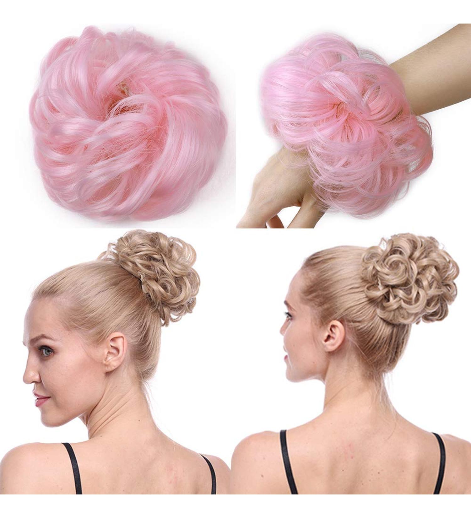 Thick Hair Donut Scrunchie in Pink - Updo Hairpiece for Wavy Curly Messy Hair - Buy Online on GoSupps.com