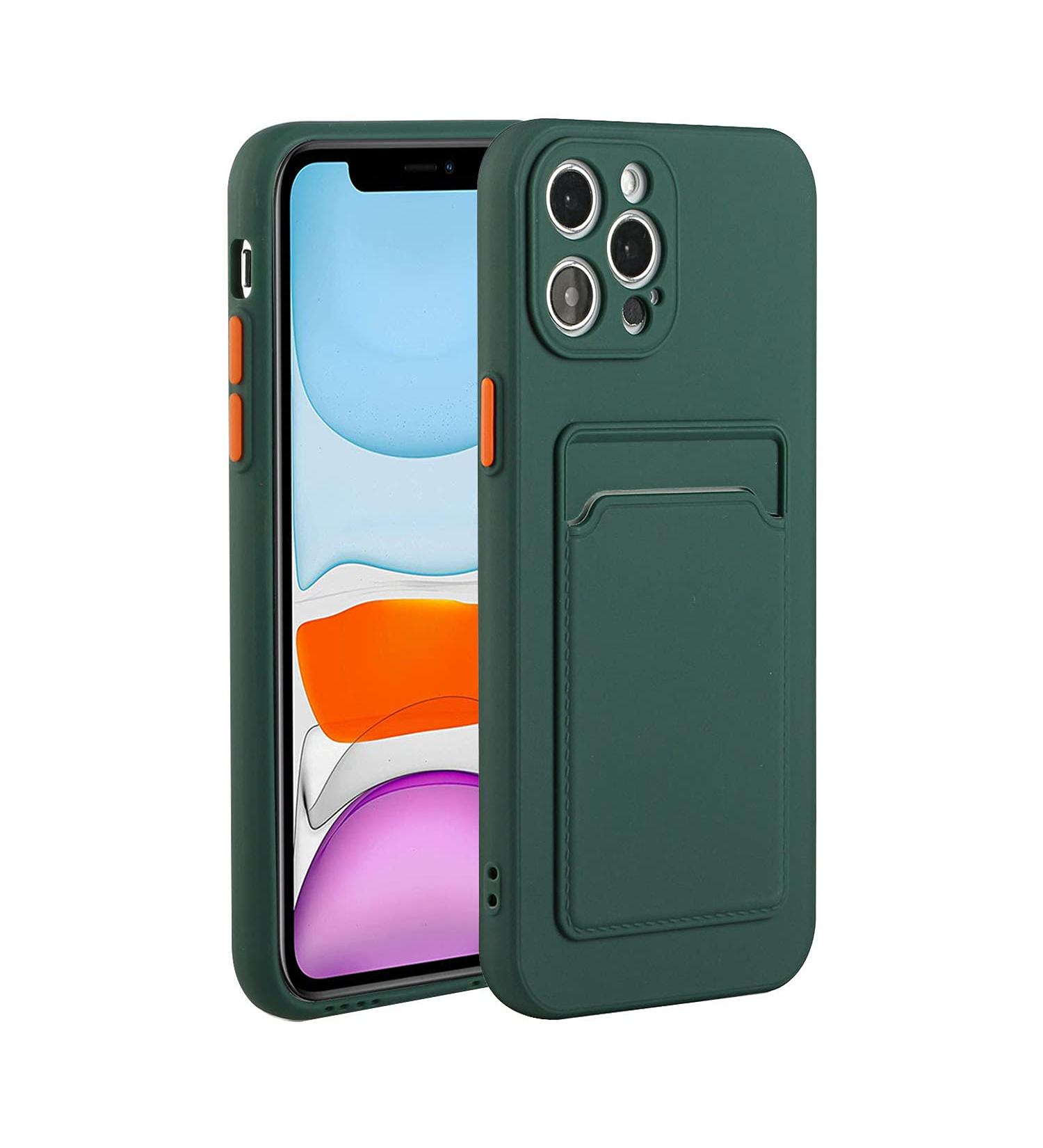 Tivenfezk Nadoli Silicone Case for iPhone 15 Pro - Ultra Thin Shockproof Scratch-Resistant Wallet Cover with Credit Card Holder - Dark Green - Buy Online on GoSupps.com