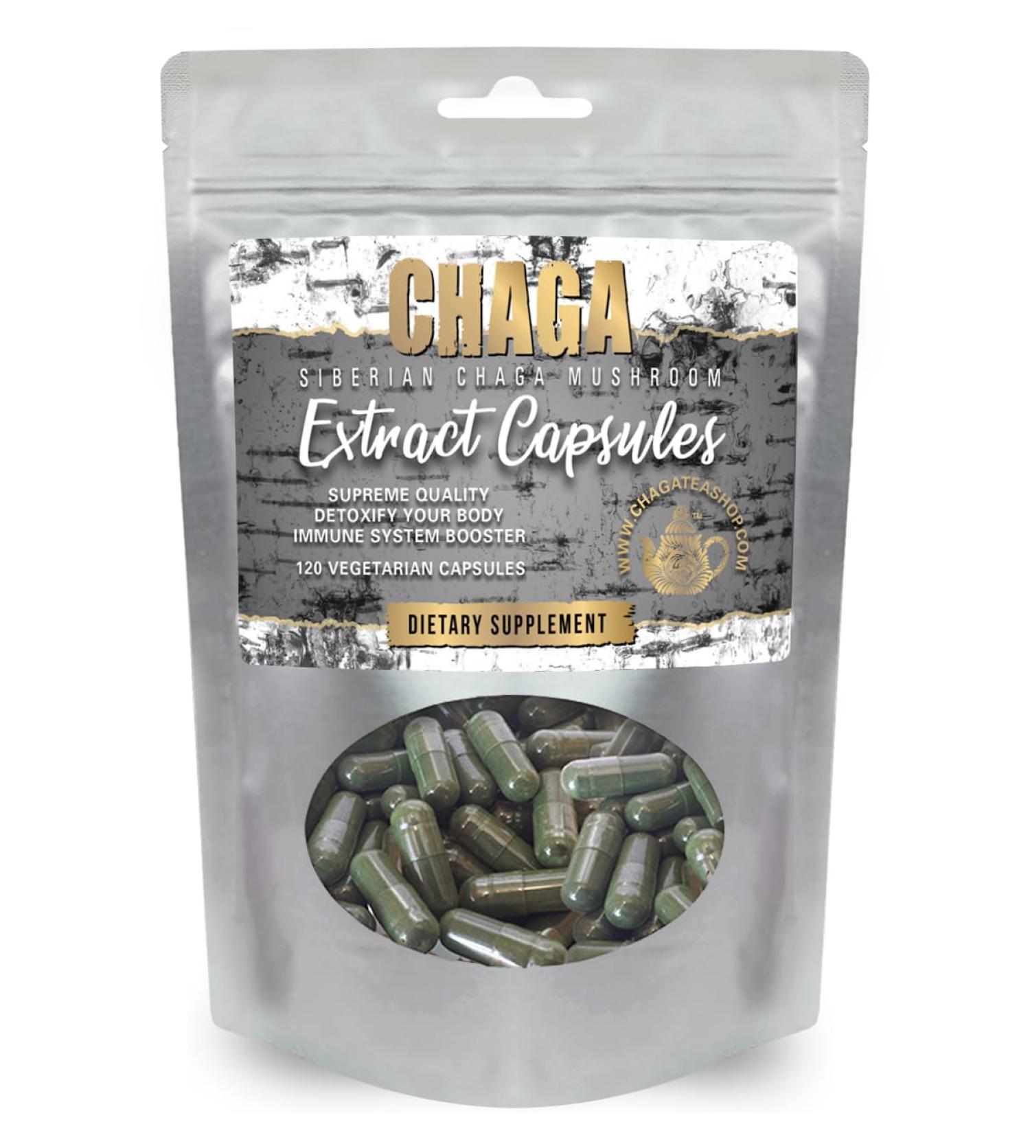 ChagaTeaShop Siberian Chaga Extract Capsules Dietary Supplement 2 Month Supply 120 Vegetarian Capsules - Buy Online on GoSupps.com
