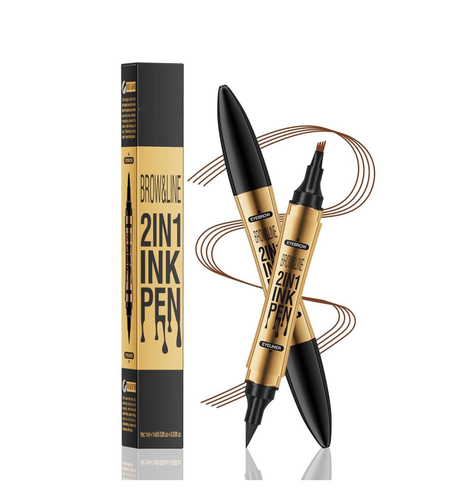 2 in 1 Magic Eyebrow Pencil - Microblade Eyebrow Pen for Natural Makeup - Gold-Black - Buy Online on GoSupps.com