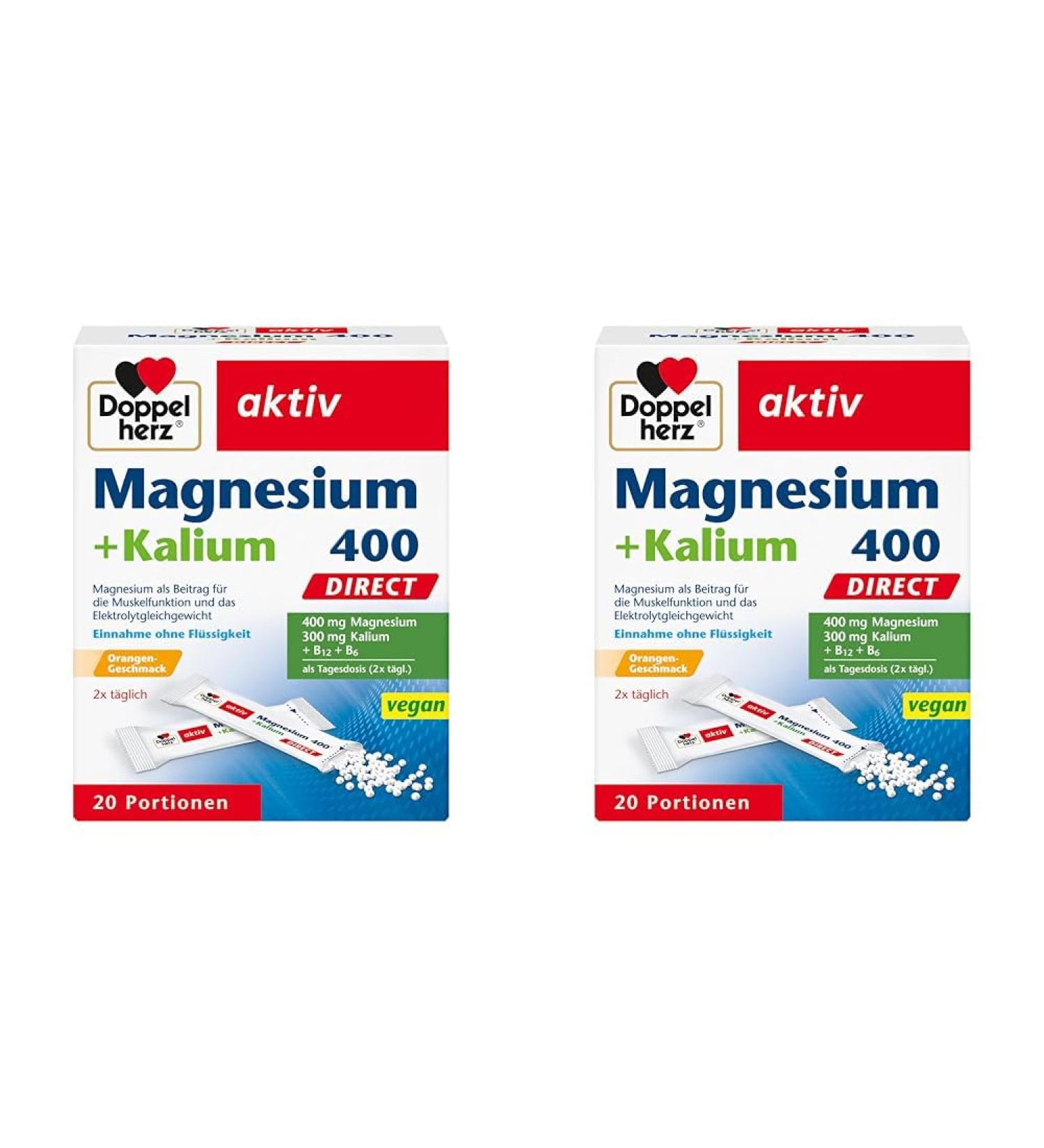 Double Heart Magnesium 400 + Potassium - Support Muscle Function & Electrolyte Balance - 20 Portions Micro Pellets (2-Pack) - Buy Online on GoSupps.com