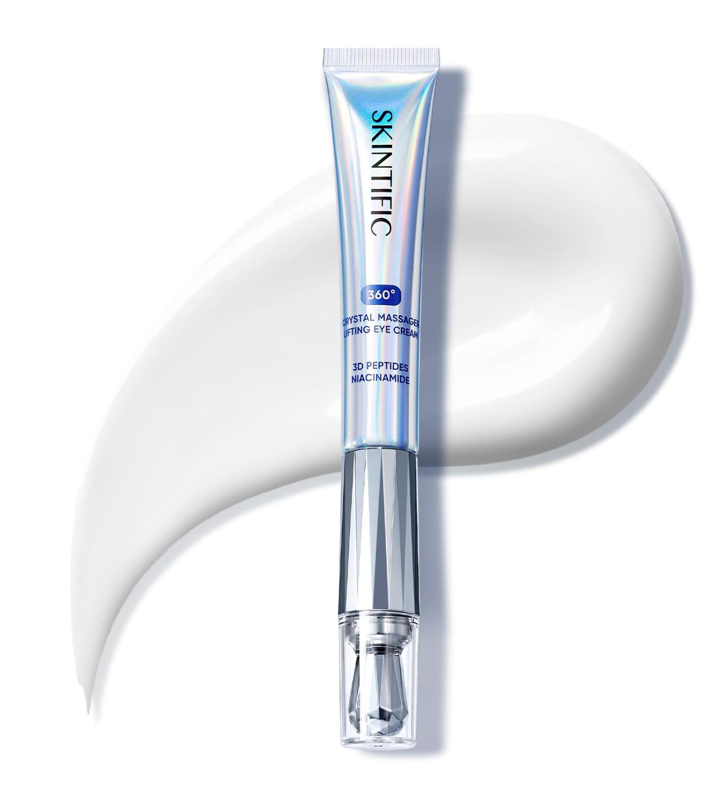 SKINTIFIC 360 Crystal Massager Lifting Eye Cream Reduces Puffiness Nourishes Eye Area with 3D Peptides Niacinamide & Caffeine - Buy Online on GoSupps.com
