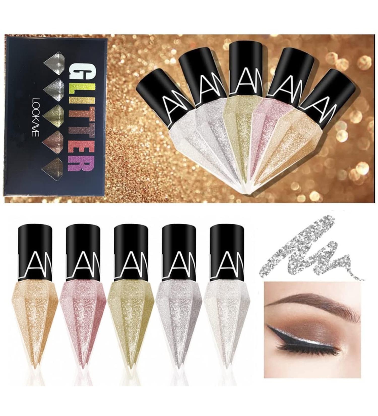 Go Ho Glitter Liquid Eyeliner Set - 5 Metallic Shimmer Colors for Waterproof and Long-Lasting Sparkle Eyes - Korean Makeup Collection - Buy Online on GoSupps.com