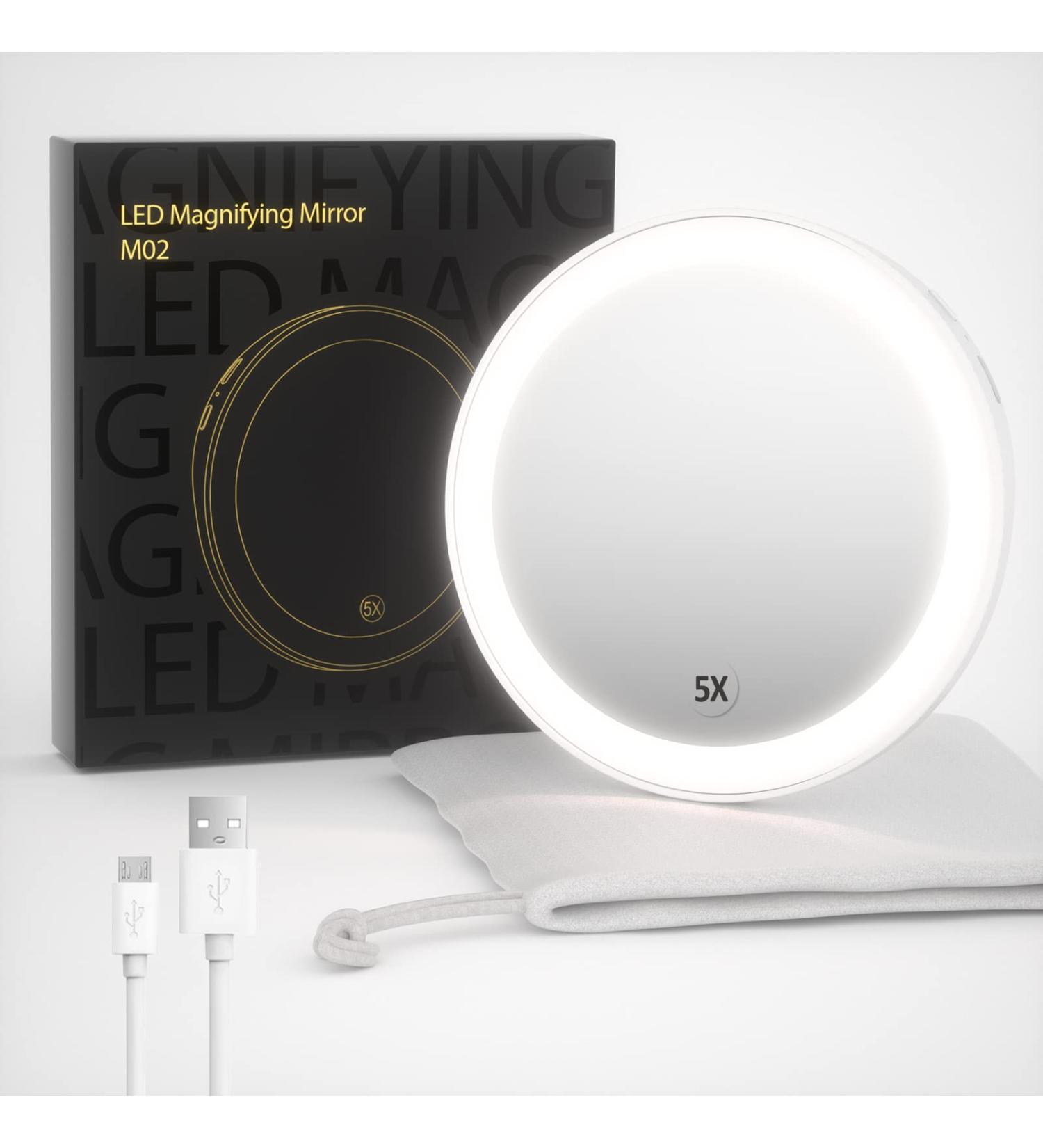 SHEGINEL 5X Magnified LED Makeup Mirror - Portable Compact Mirror with 3 Color Lighting, Perfect for Traveling (White) - Buy Online on GoSupps.com