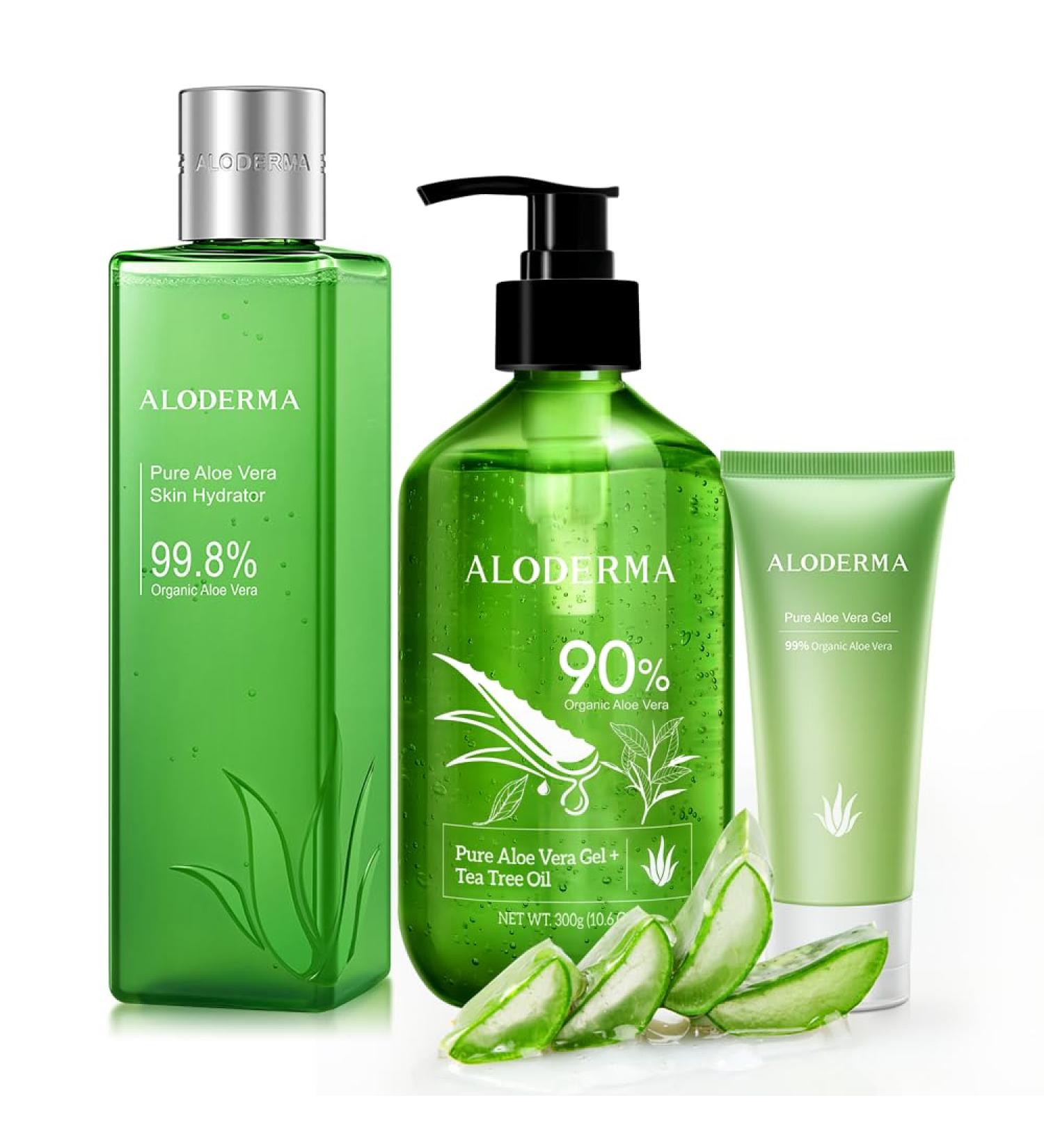 All Purpose Aloe Vera Gel Set - 3 Pieces - Skin Hydrator 300g Aloe Vera Gel + Tea Tree Oil & 45g Aloe Gel Travel Size - Buy Online on GoSupps.com