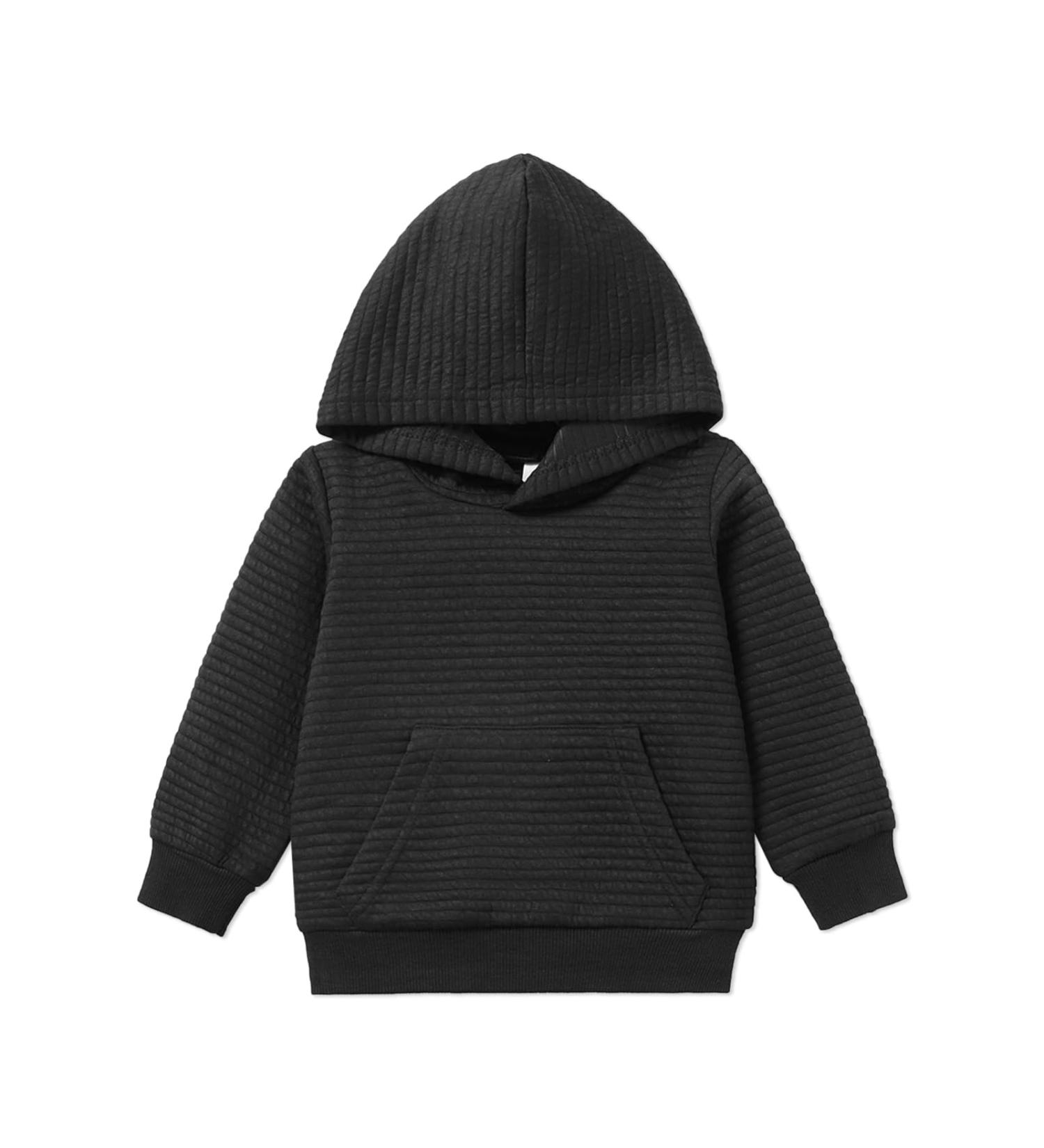 PatPat Toddler Hoodie - Solid Color Textured Hooded Sweatshirt with Pocket, 1-2 Years, Black - Buy Online on GoSupps.com