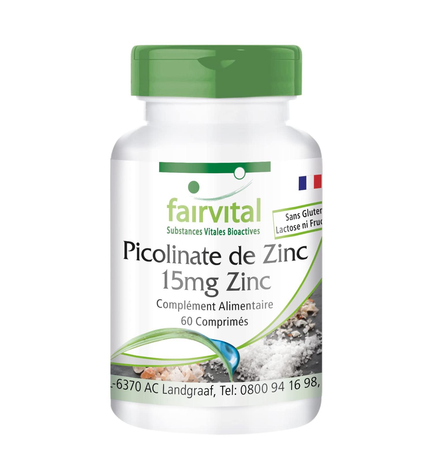 Fairvital | Zinc Picolinate with 15mg Zinc - Important for taste and smell - 60 tablets - 1 Box for 2 months! - Buy Online on GoSupps.com