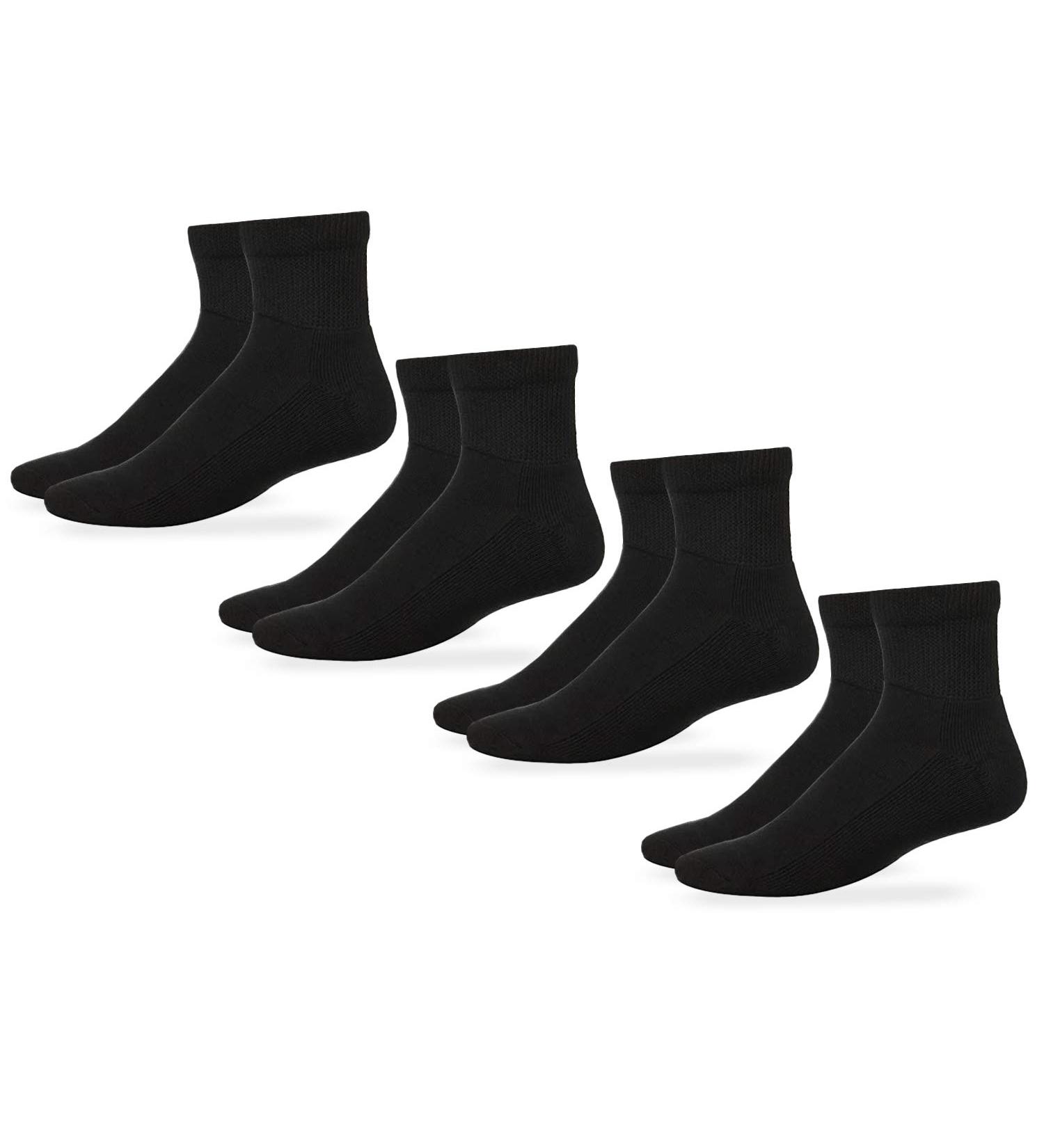 Carolina Ultimate Men's Non-Binding Diabetic Cotton Quarter Socks - 4 Pair Pack, Shoe Size 9-13, Black - Buy Online on GoSupps.com
