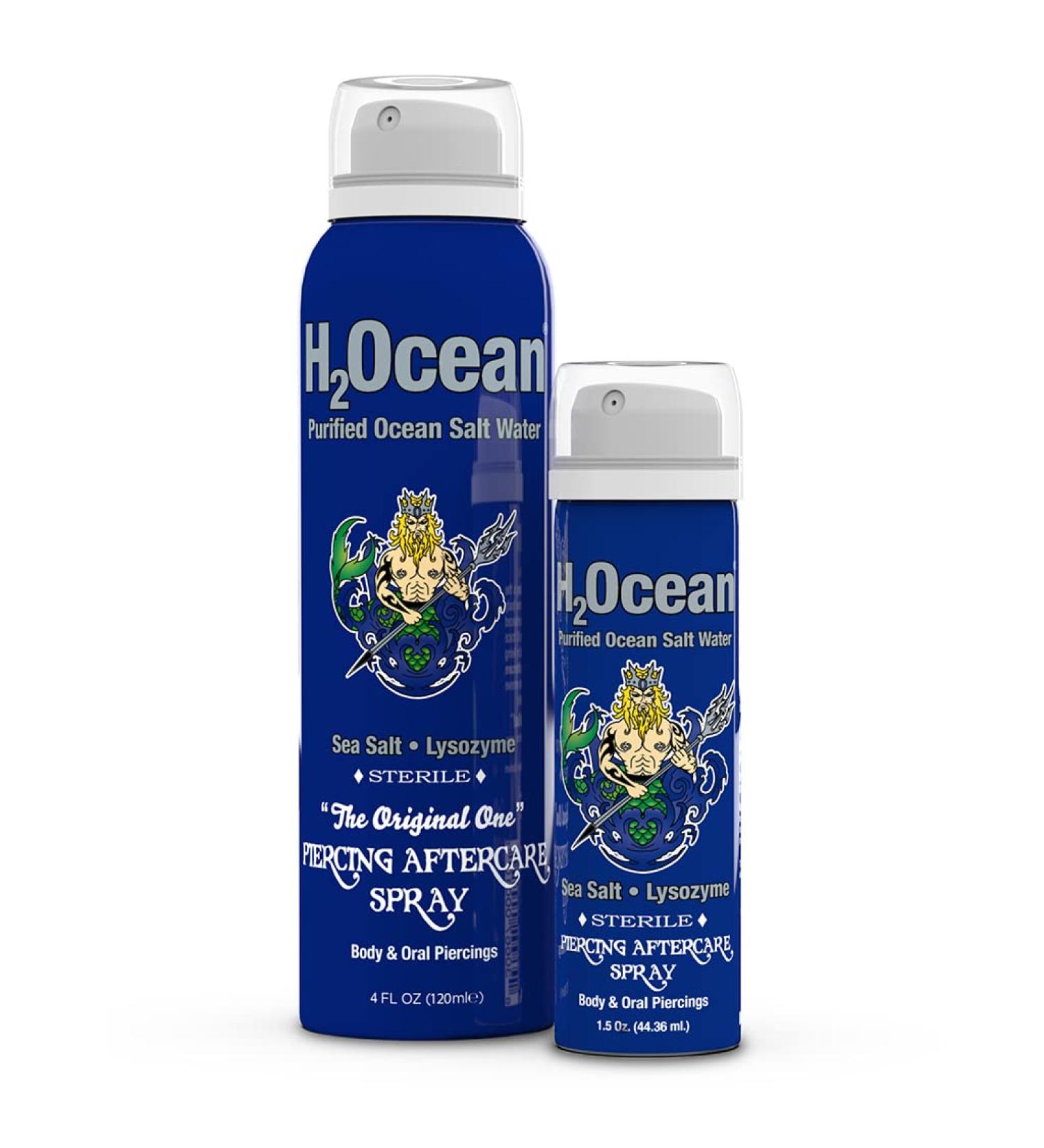 H2Ocean Piercing Aftercare Spray Bundle - Sea Salt Keloid & Bump Treatment - 4oz and 1.5oz Wound Care Spray for Body & Oral Piercings - Buy Online on GoSupps.com