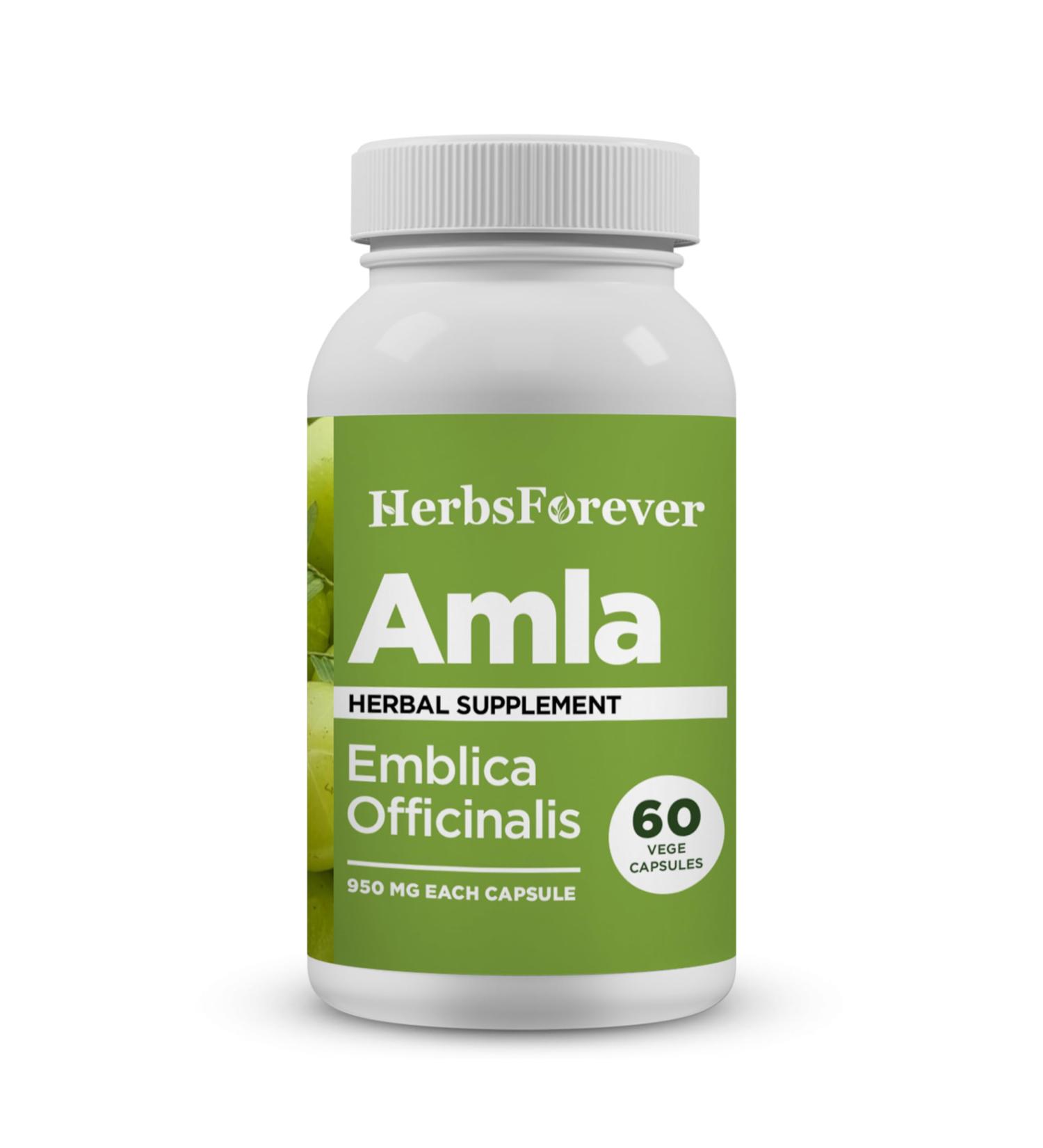 Herbsforever Amla (Indian Gooseberry) - Powder Per Serving|NaturalVitaminC Antioxidant Immunity Digestion Hair | Concentrate 45%|60Veg Capsules|950mg - Buy Online on GoSupps.com