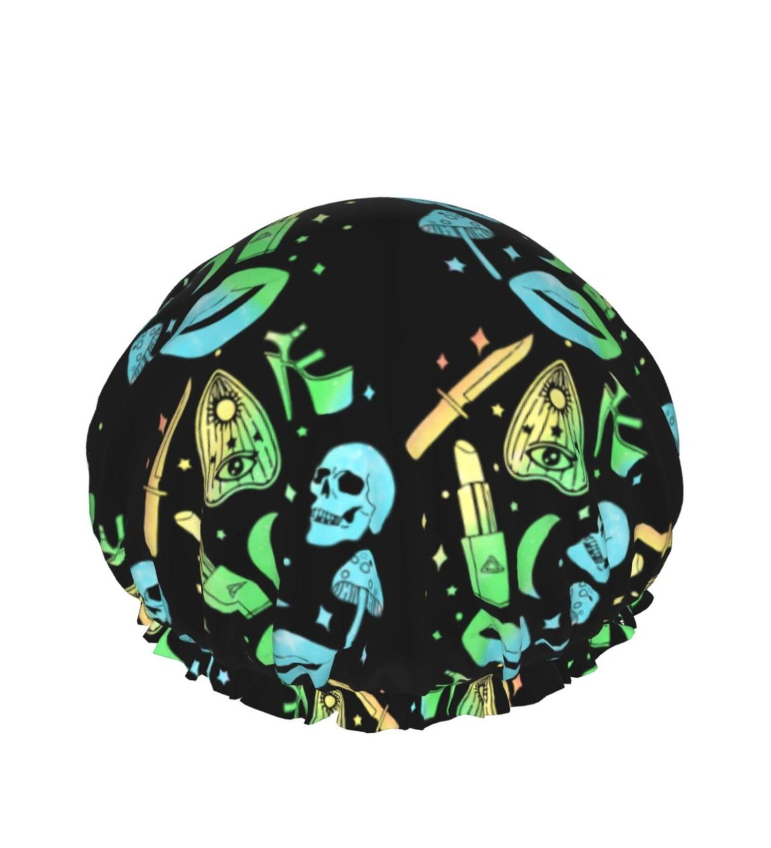 Women's Reusable Pastel Goth Witch Halloween Shower Cap - Double Layers, Waterproof Bath Hat - Buy Online on GoSupps.com