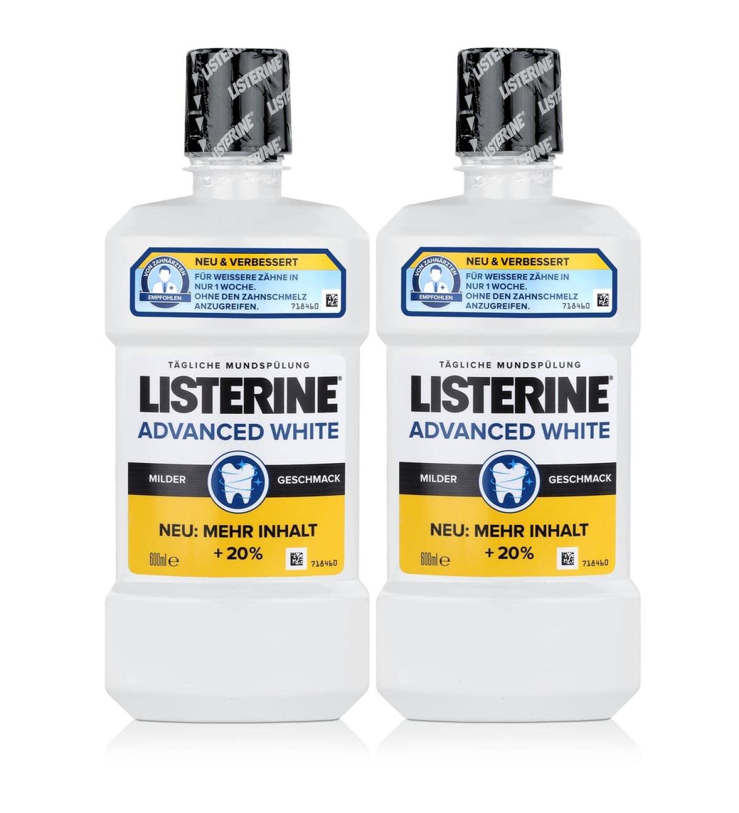Listerine Advanced White Multi-Effect Mouthwash - 2 x 500ml | Fresh Breath & Whitening | Buy Internationally - Buy Online on GoSupps.com