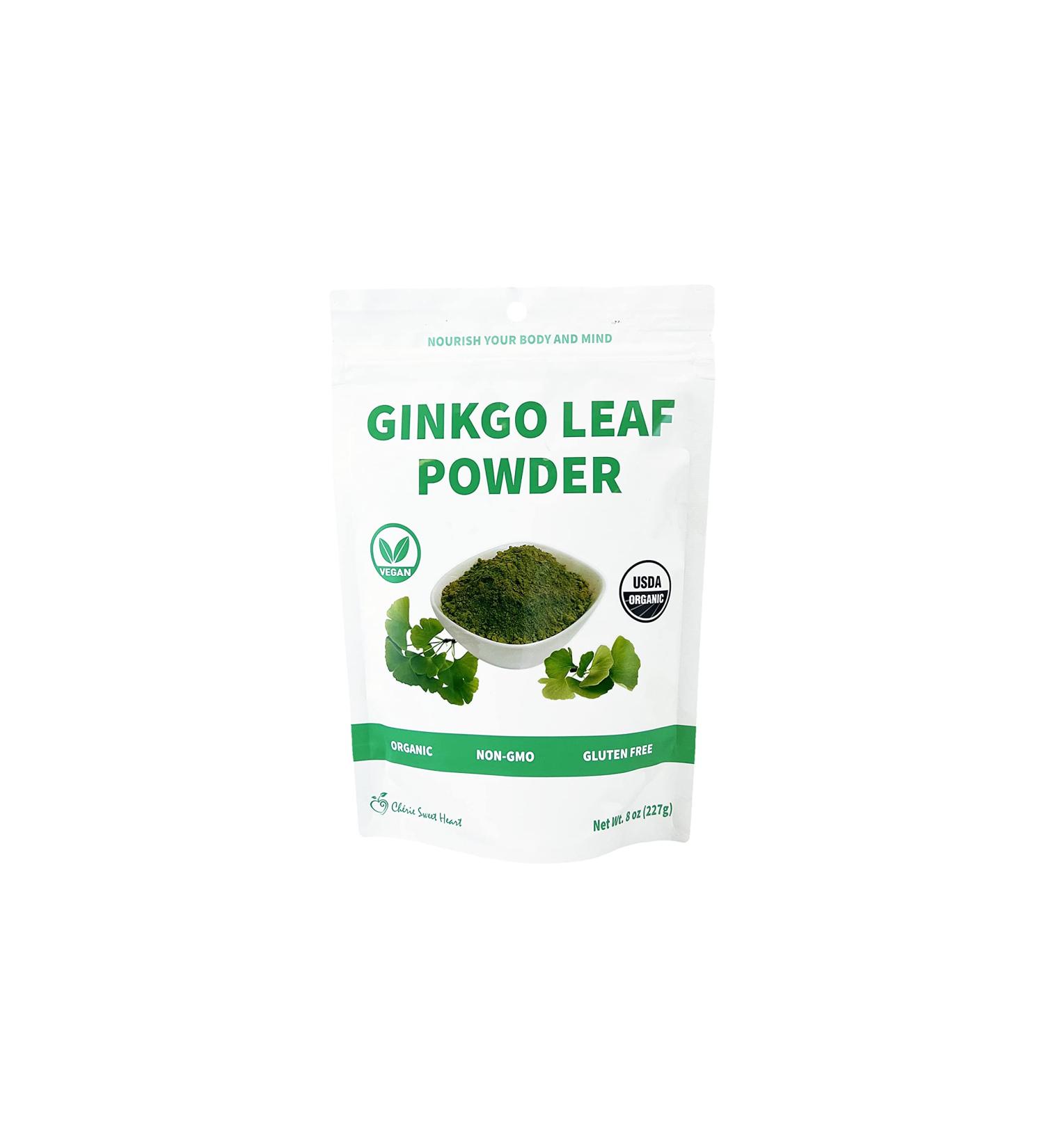 Ch rie Sweet Heart Organic Ginkgo Biloba Leaf Powder Filler Free No GMOs Vegan Friendly (8 Ounce) 8 Ounce (Pack of 1)