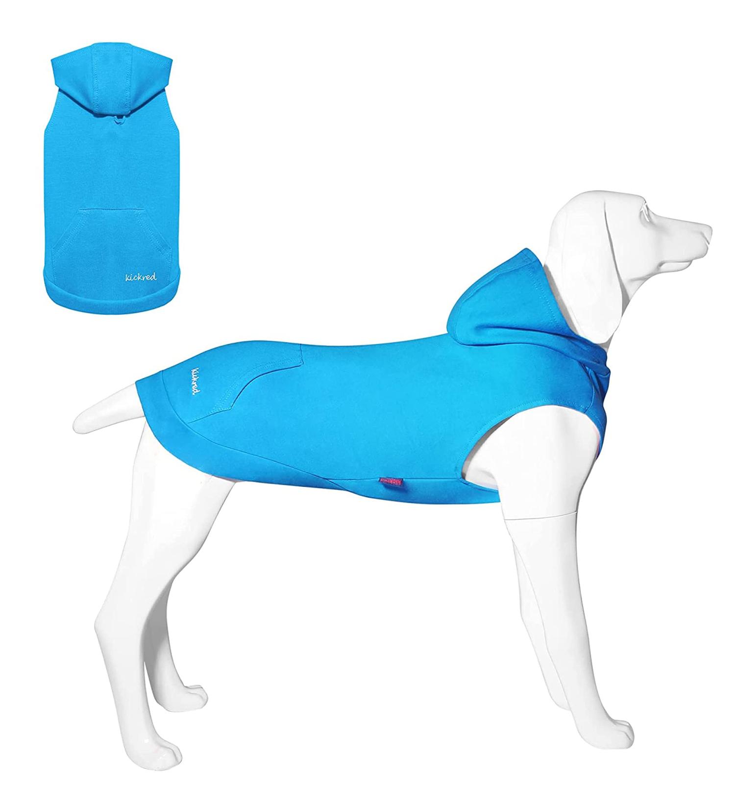 Soft & Breathable Dog Hoodie - Winter Coat for Large Dogs with Hat Bags & Linen Hole | Kickred Light Blue - Buy Online on GoSupps.com